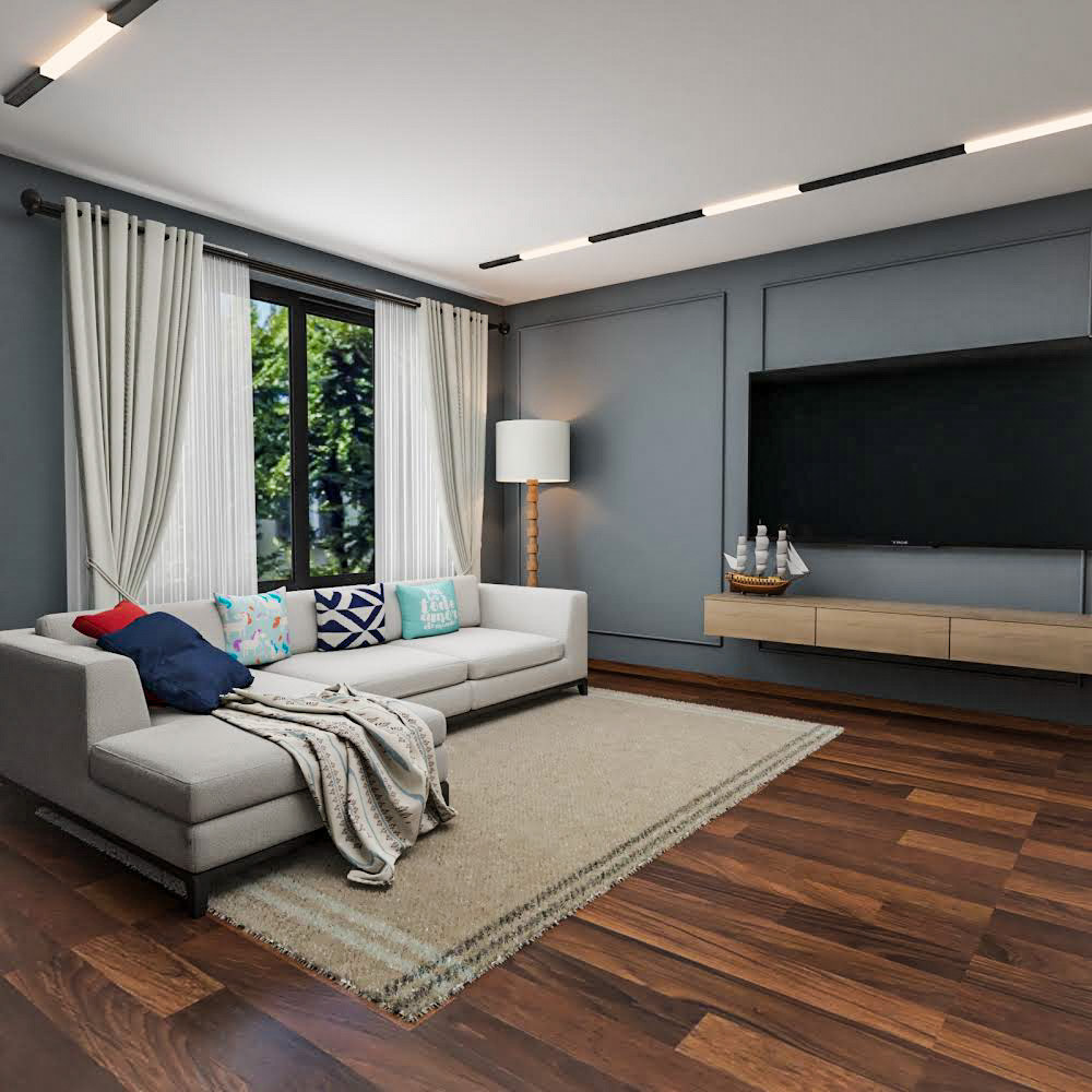 Dark Brown Living Room Flooring Design | Livspace