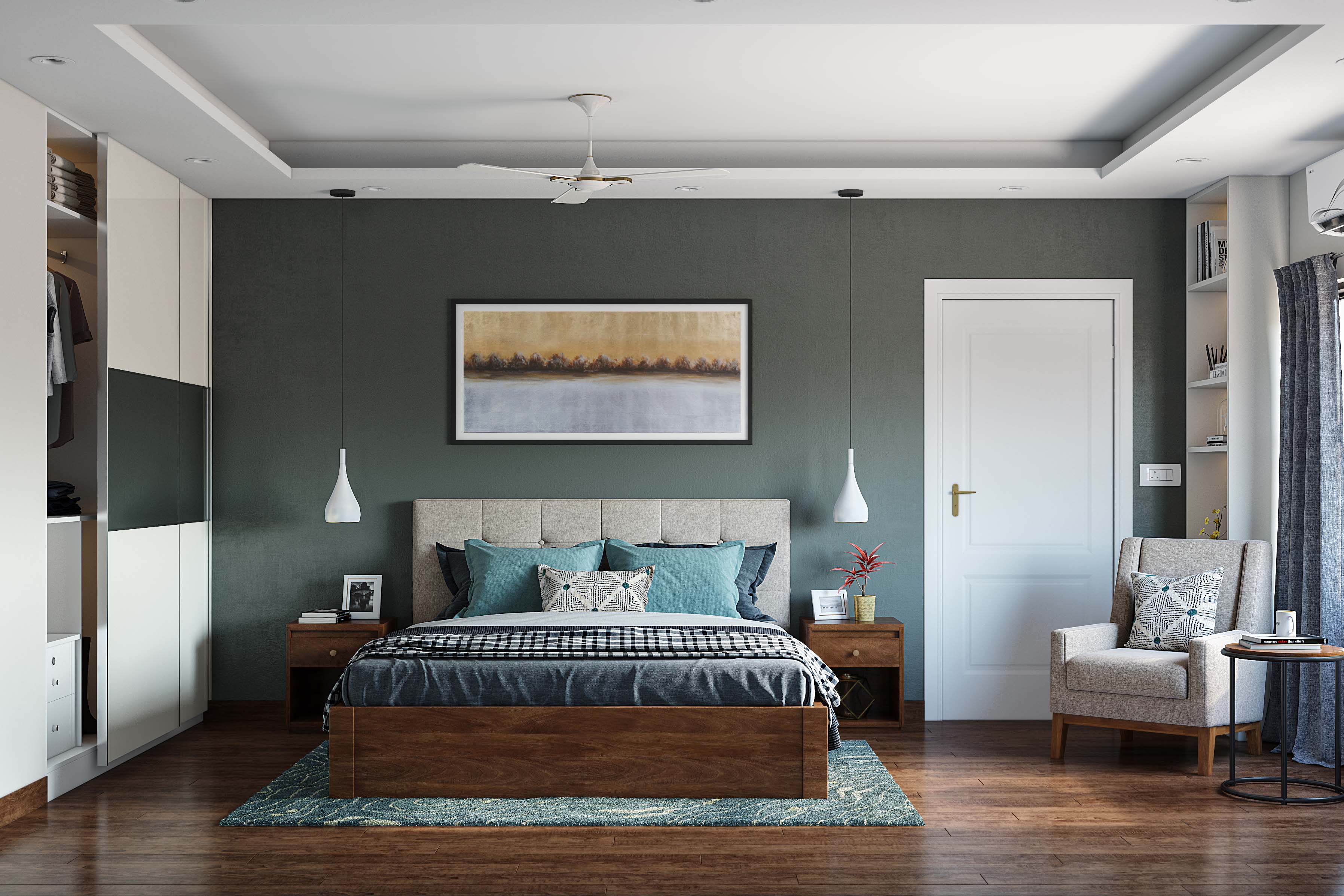 Dark Textured Bedroom Tile Design | Livspace