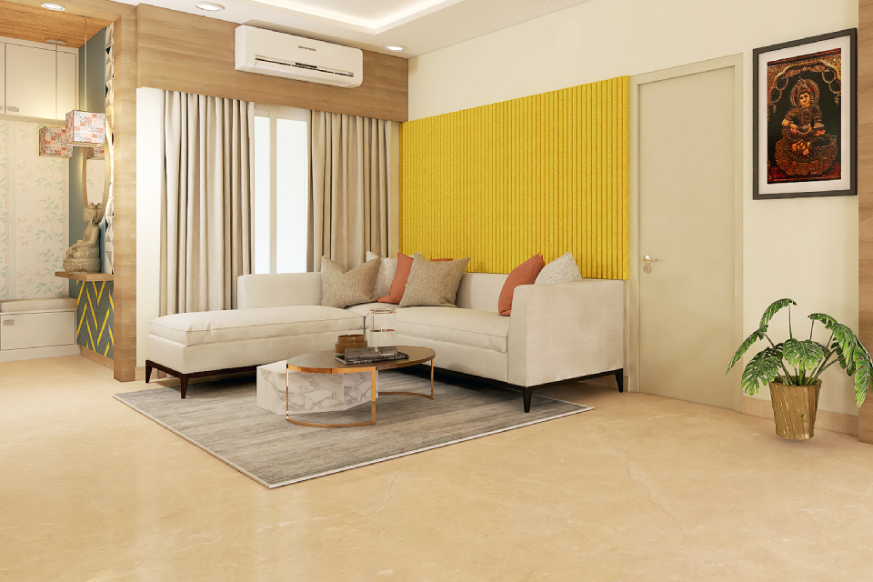 Modern Living Room Tile Design With 2’ x 4’ Marble Tiles Livspace