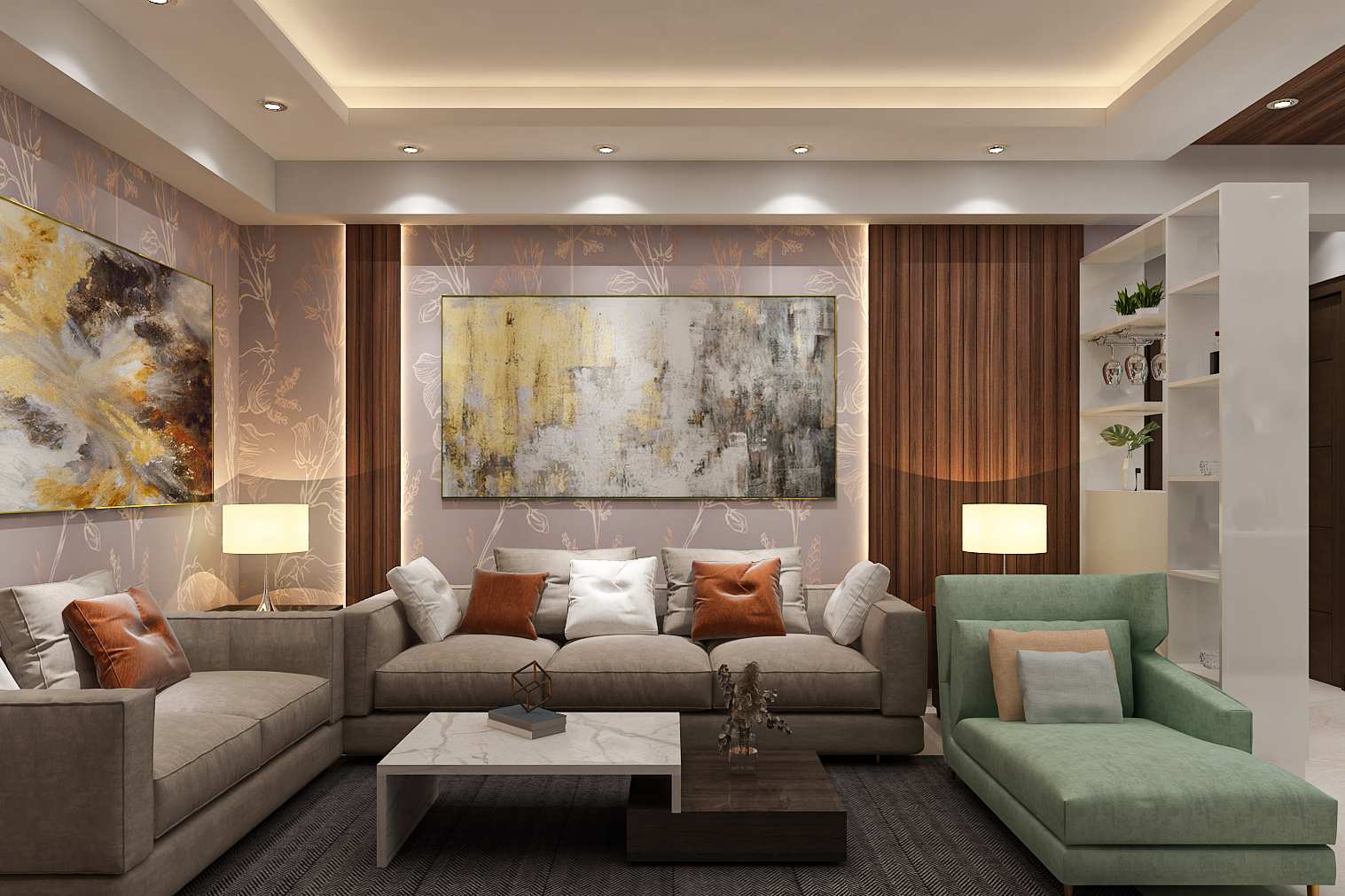 Brown Hall Wall Colour Combination With Wooden Panelling | Livspace