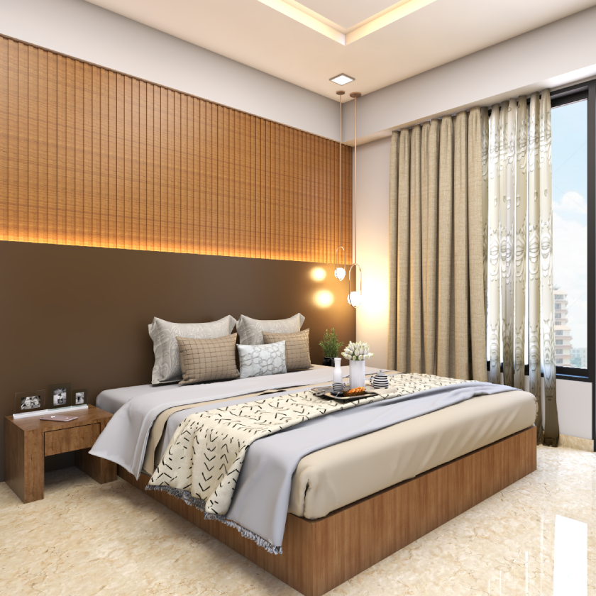 Classy Bedroom Wall Design With Wooden Details | Livspace