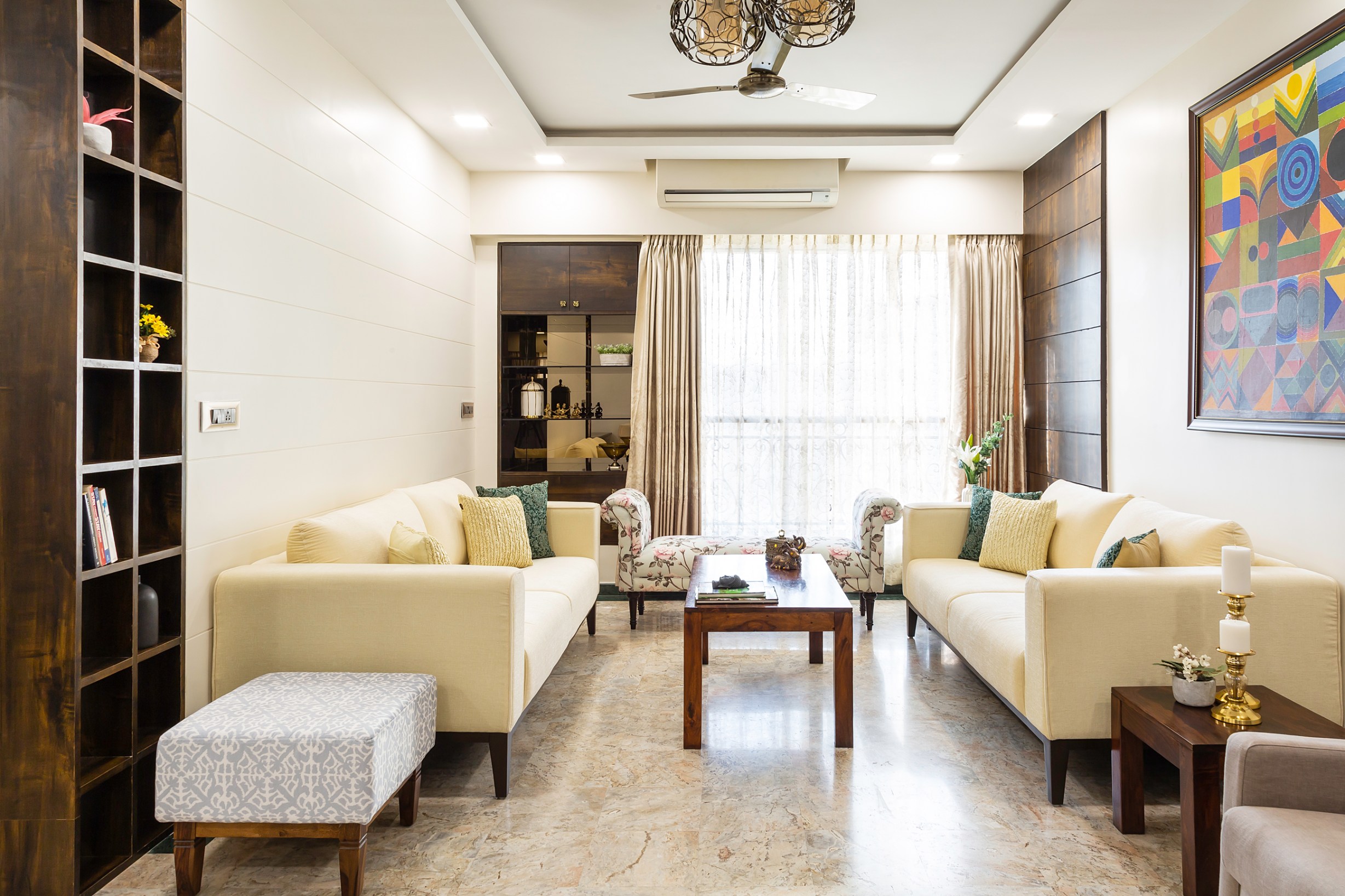 Brown And White Textured Paint And Wooden Panel Wall Design | Livspace