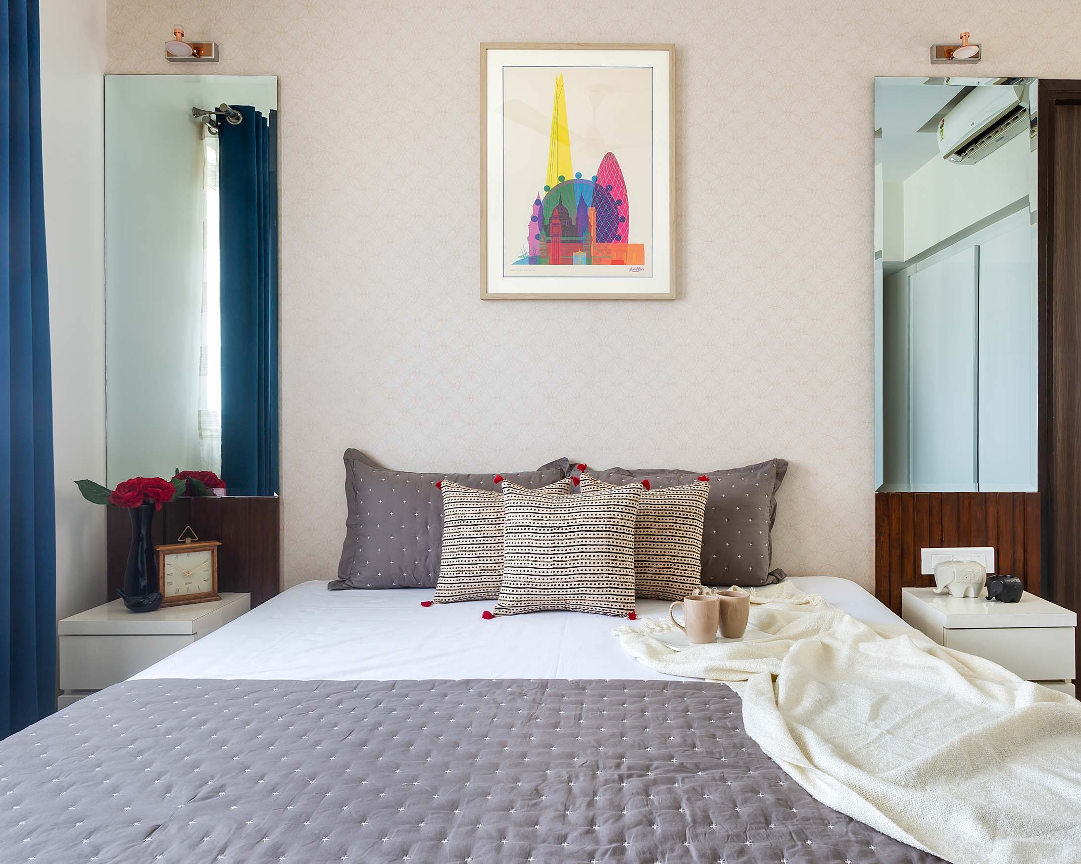 Bedroom Wallpaper Design With Wooden Panelling | Livspace
