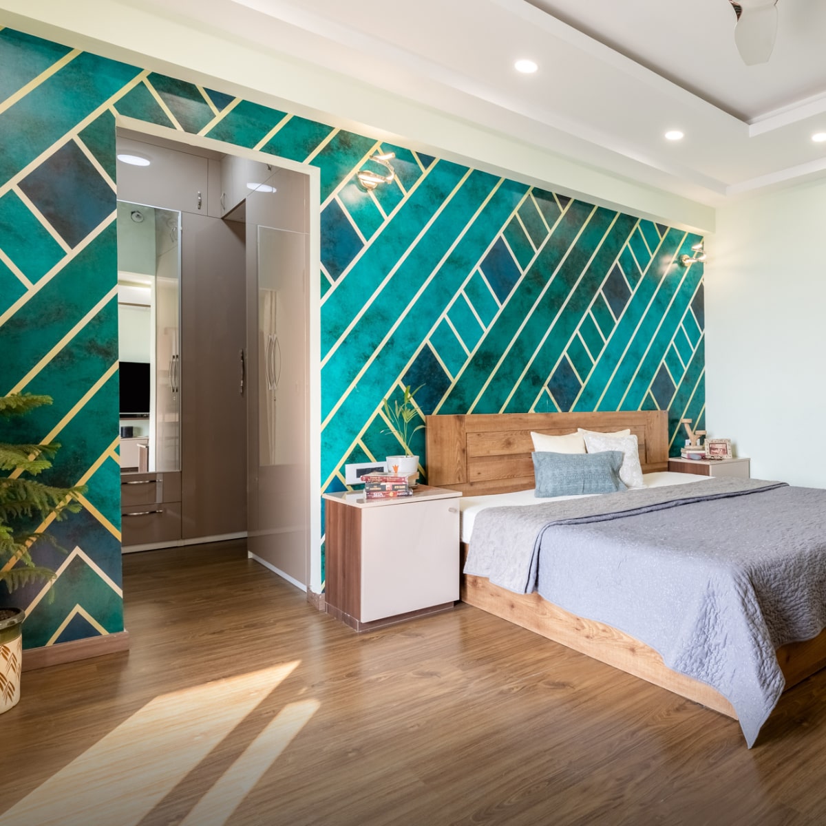 Lush Green Bedroom Wallpaper For Contemporary Houses Livspace