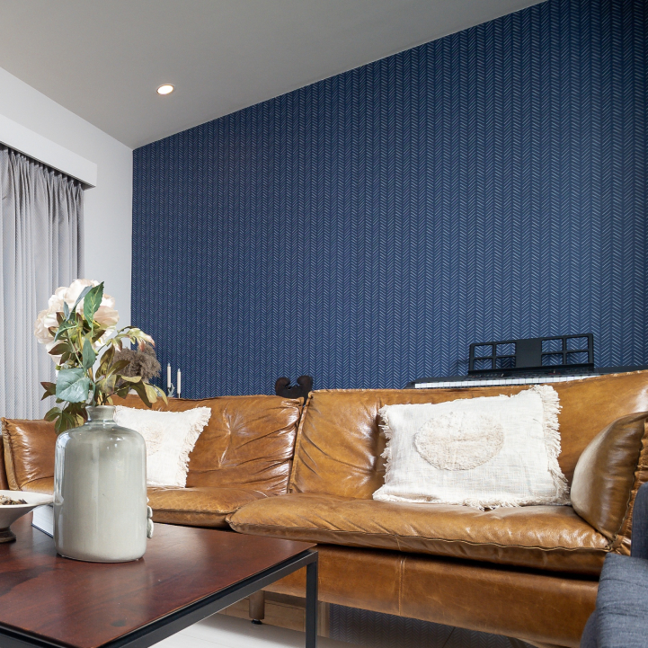 Living Room Wallpaper Design With Rich Blue Details Livspace