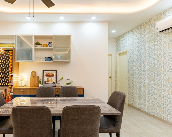 Yellow And Blue Contemporary Floral Wallpaper Design For Dining Rooms ...