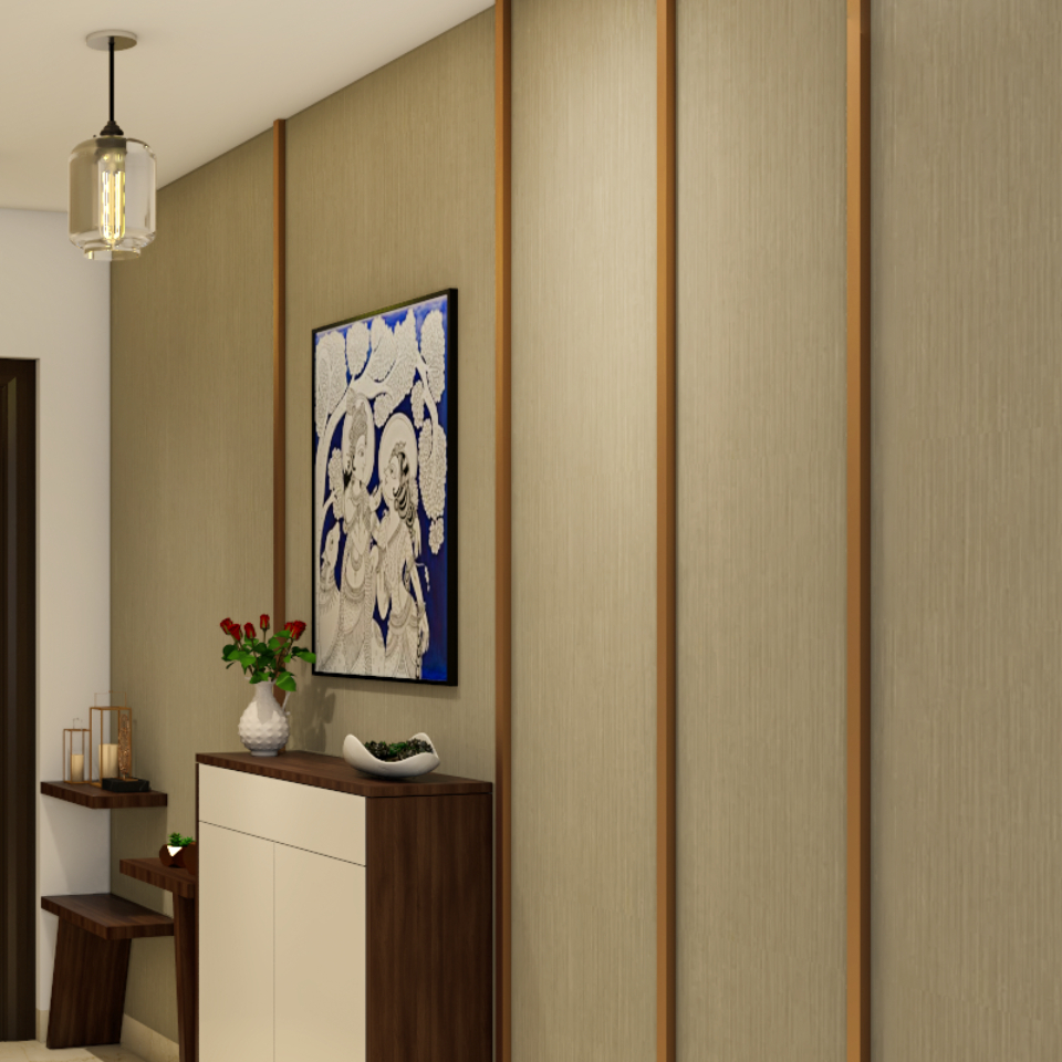 Textured Living Room Wallpaper Design With Golden Inlays Livspace