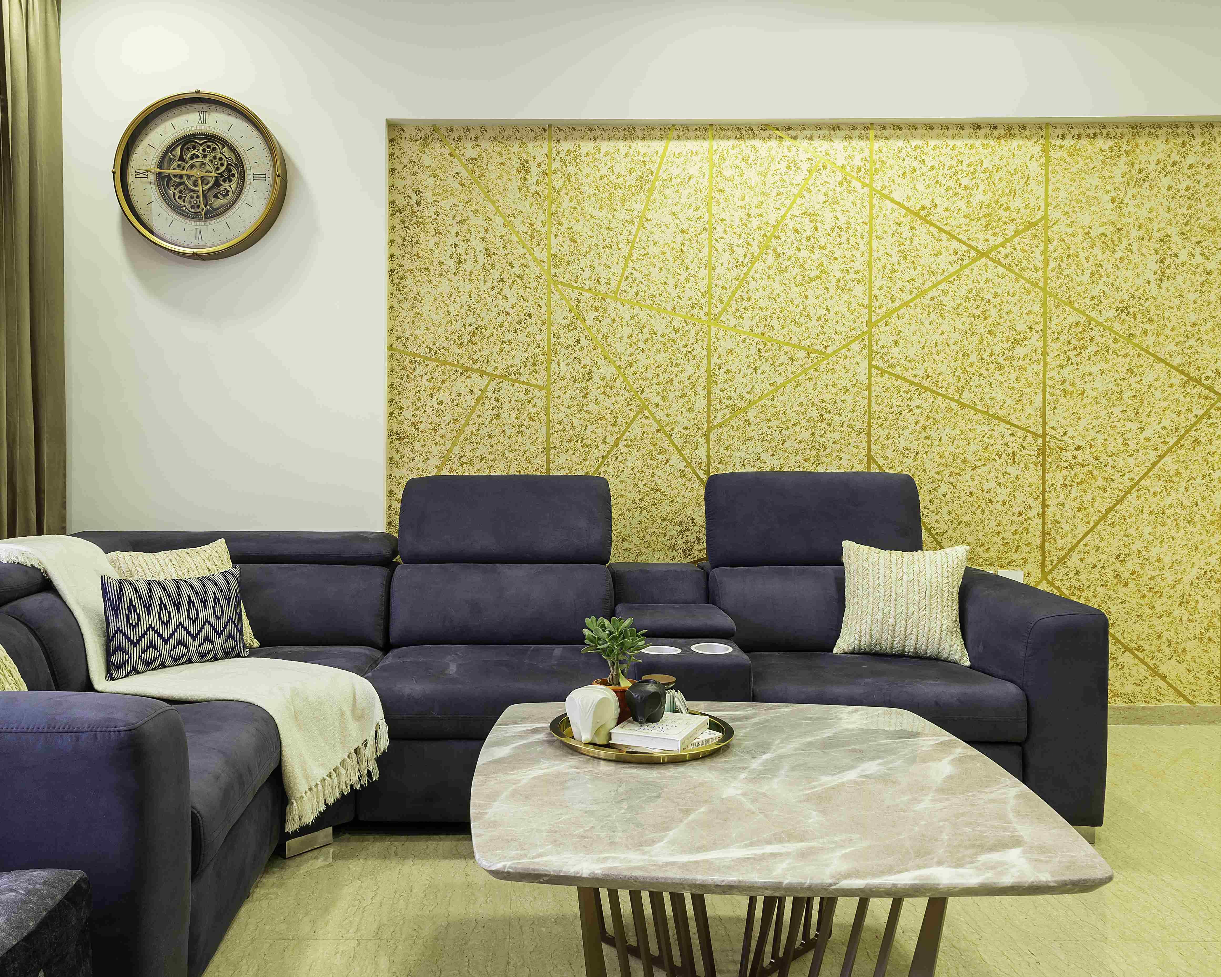 Textured Yellow Wallpaper For Living Rooms Livspace