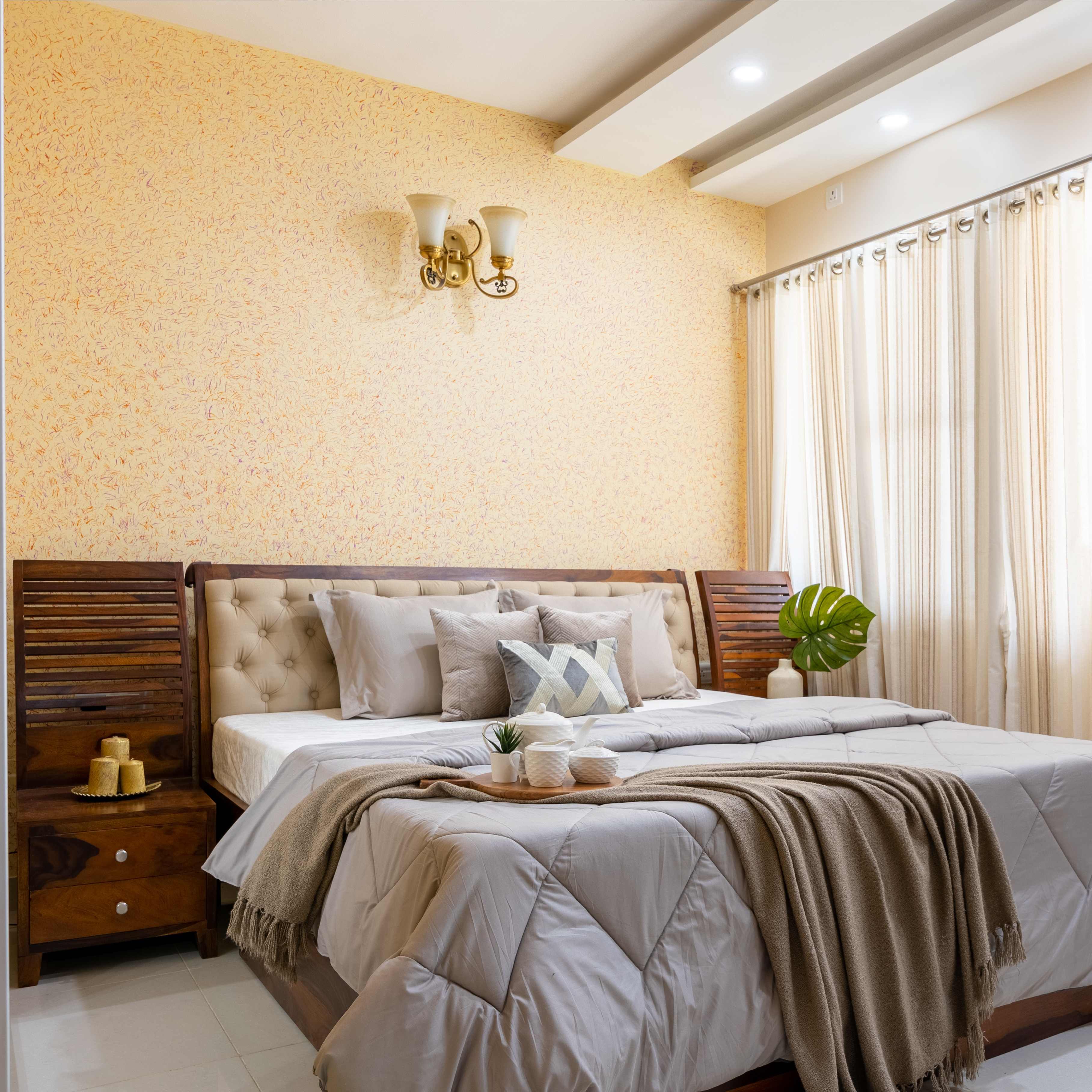 Warm-Toned Wallpaper Design For Bedrooms | Livspace