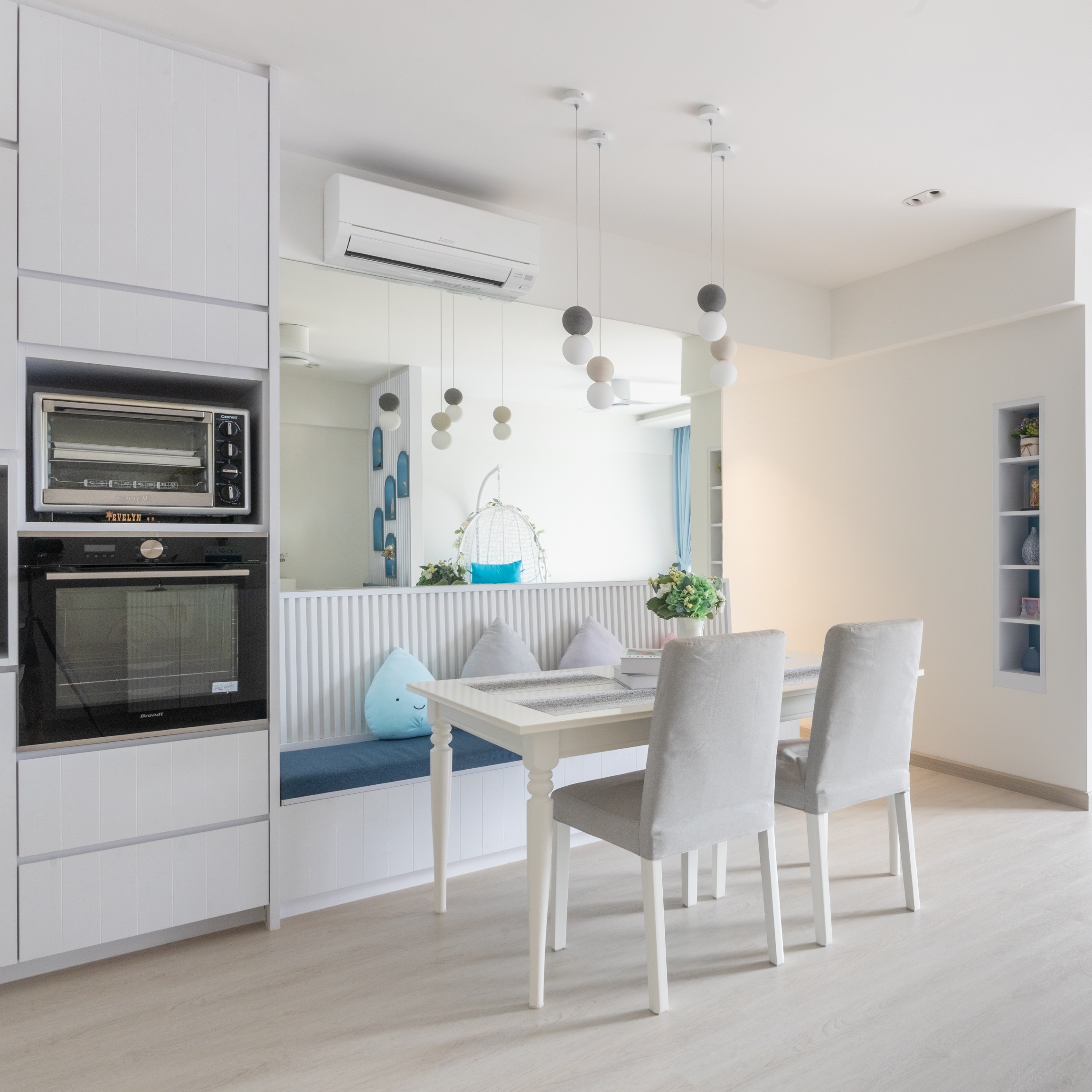 White Minimalist Dining Room Design Livspace