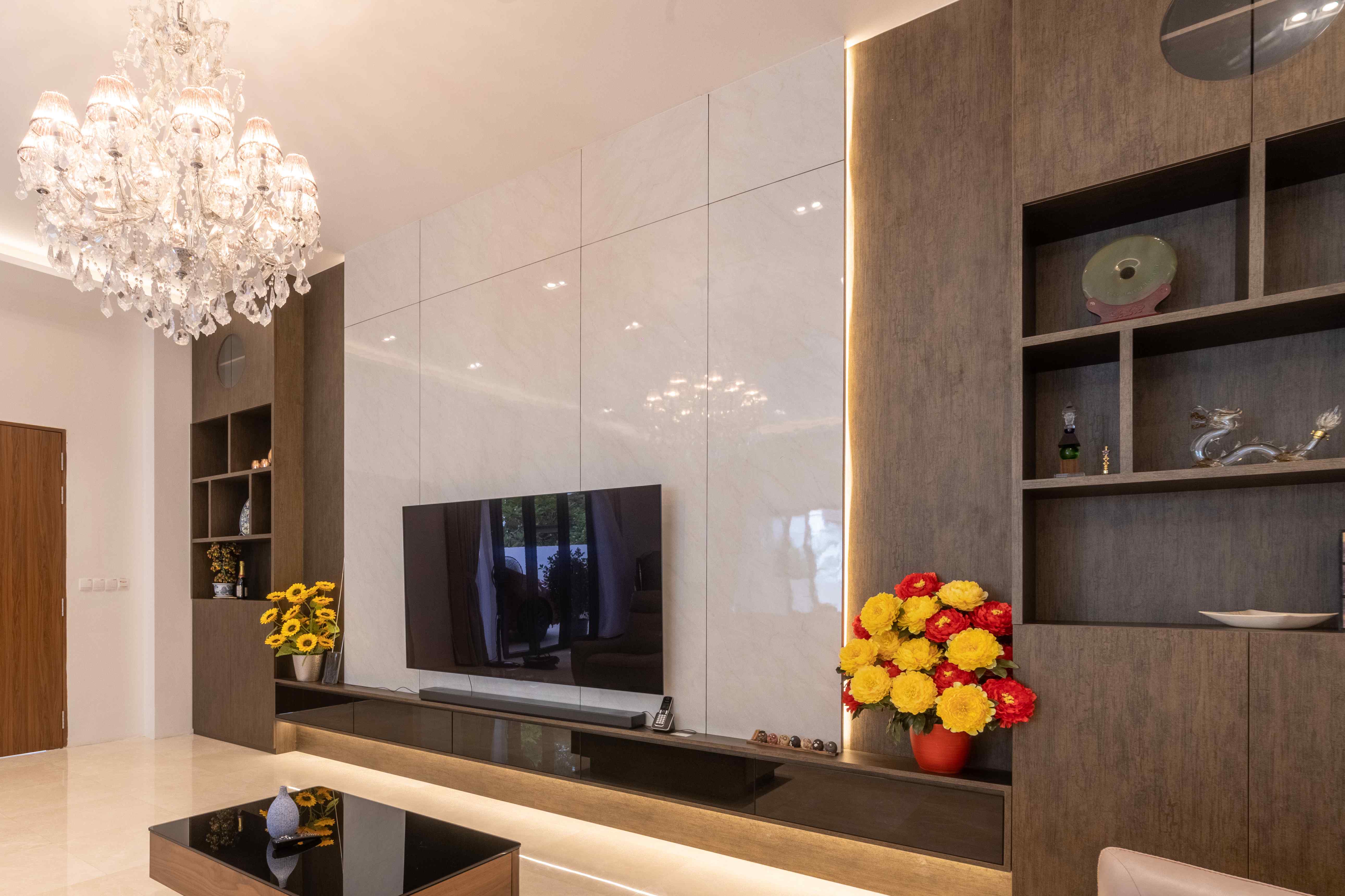 Living Room Wall Design With Textured Panelling | Livspace