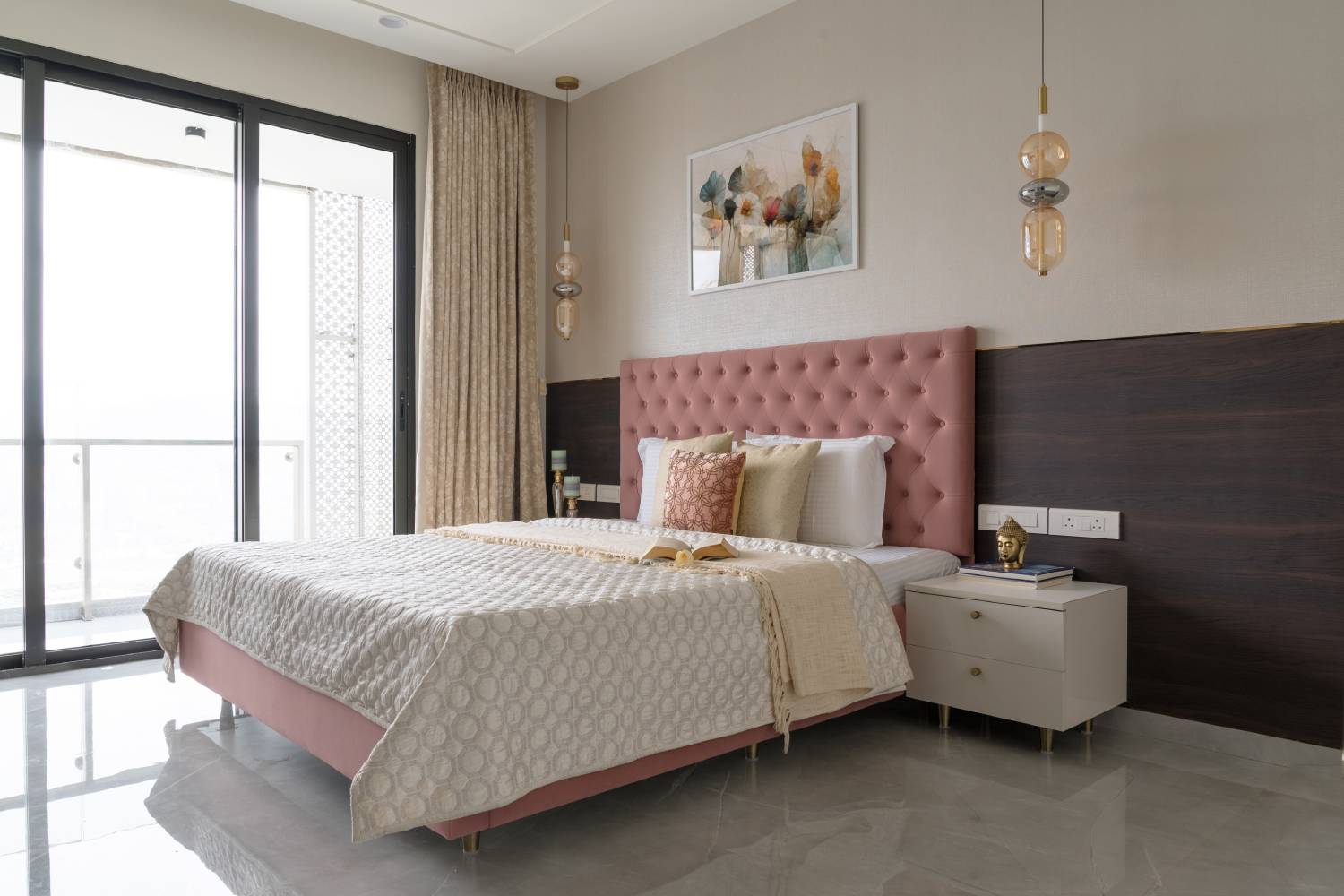 Modern Master Bedroom Design with Modern King Bed, Wooden Wall Panel ...