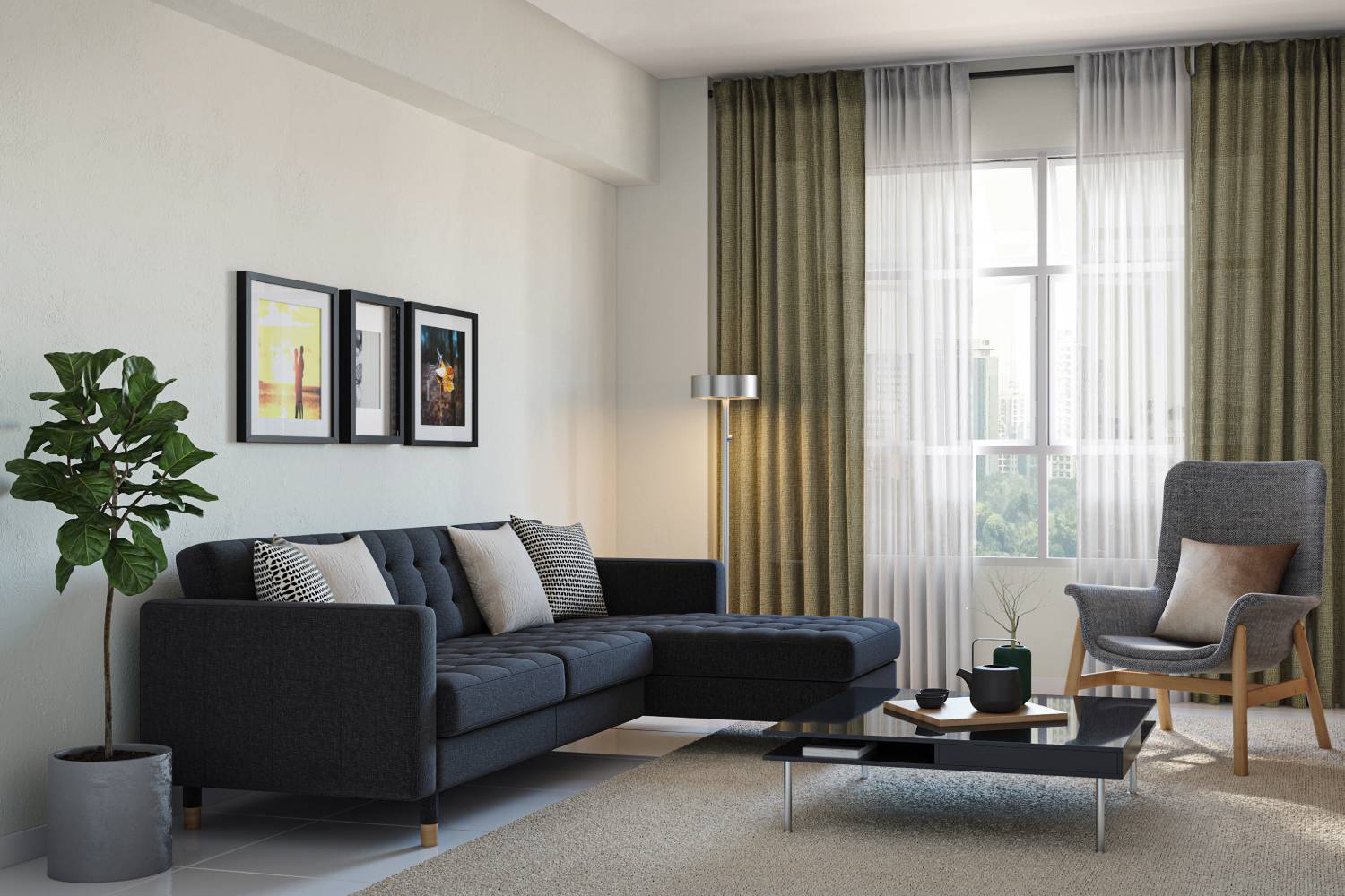 Spacious Living Room Design With Floor Lamps | Livspace