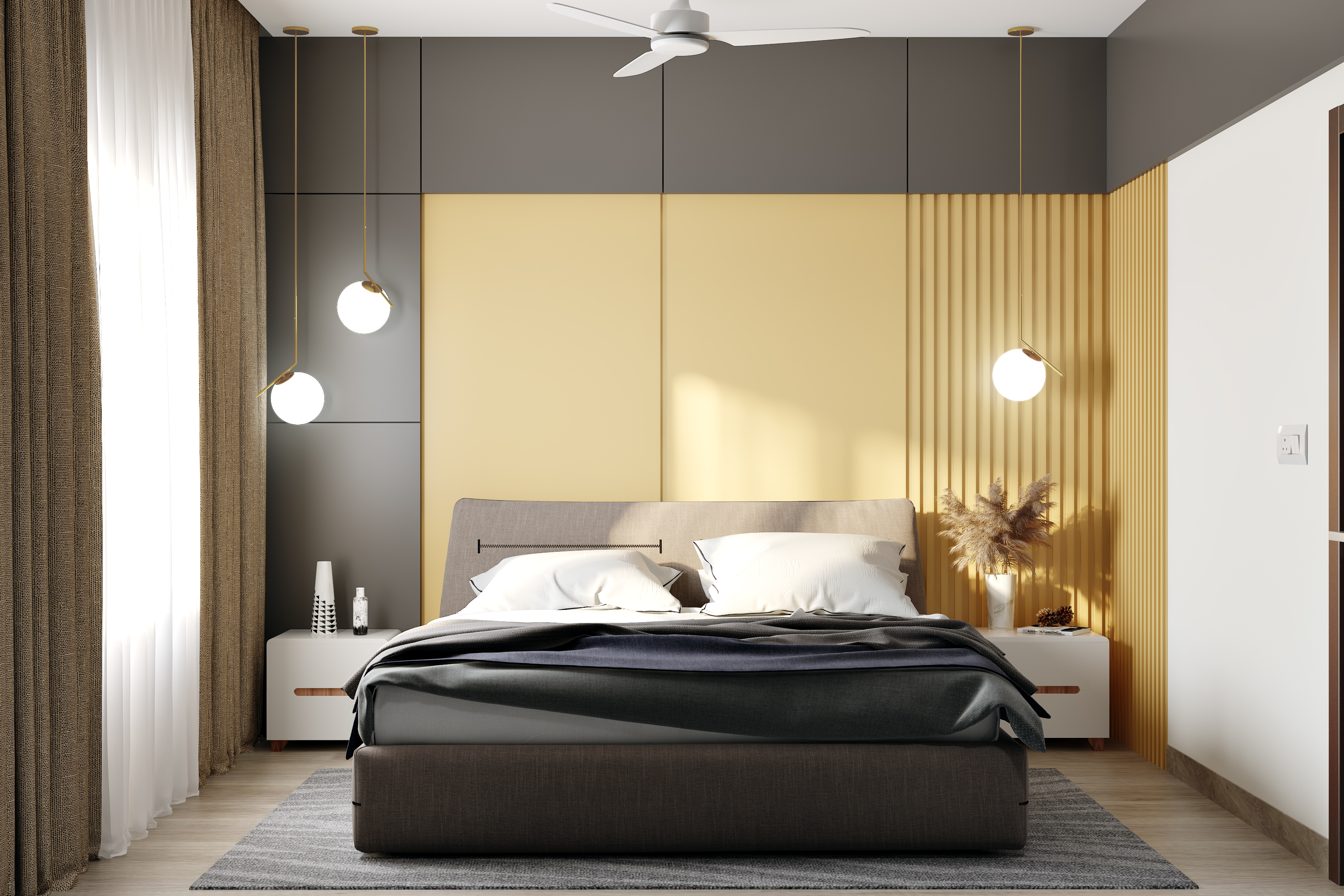Contemporary Master Bedroom Design With Wooden Trims | Livspace