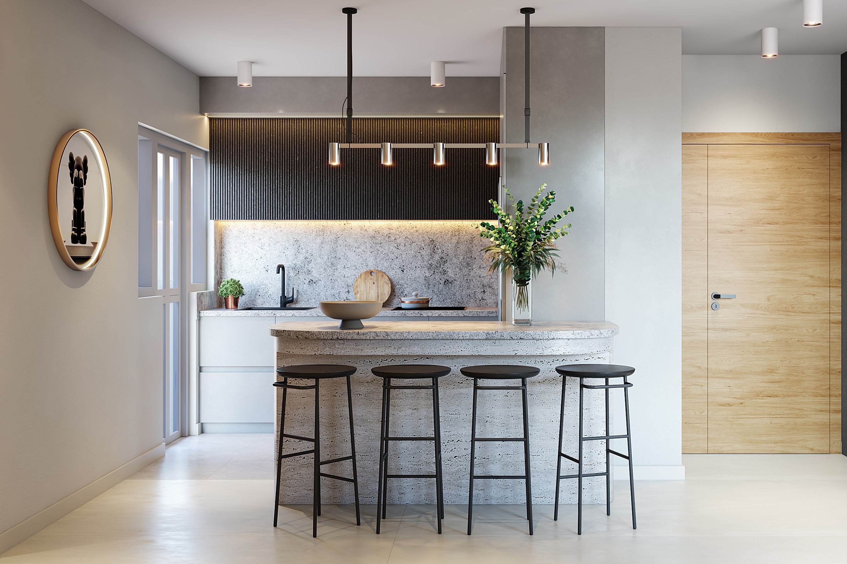 Spacious Dining Room Design With Marble Top Dining Table | Livspace