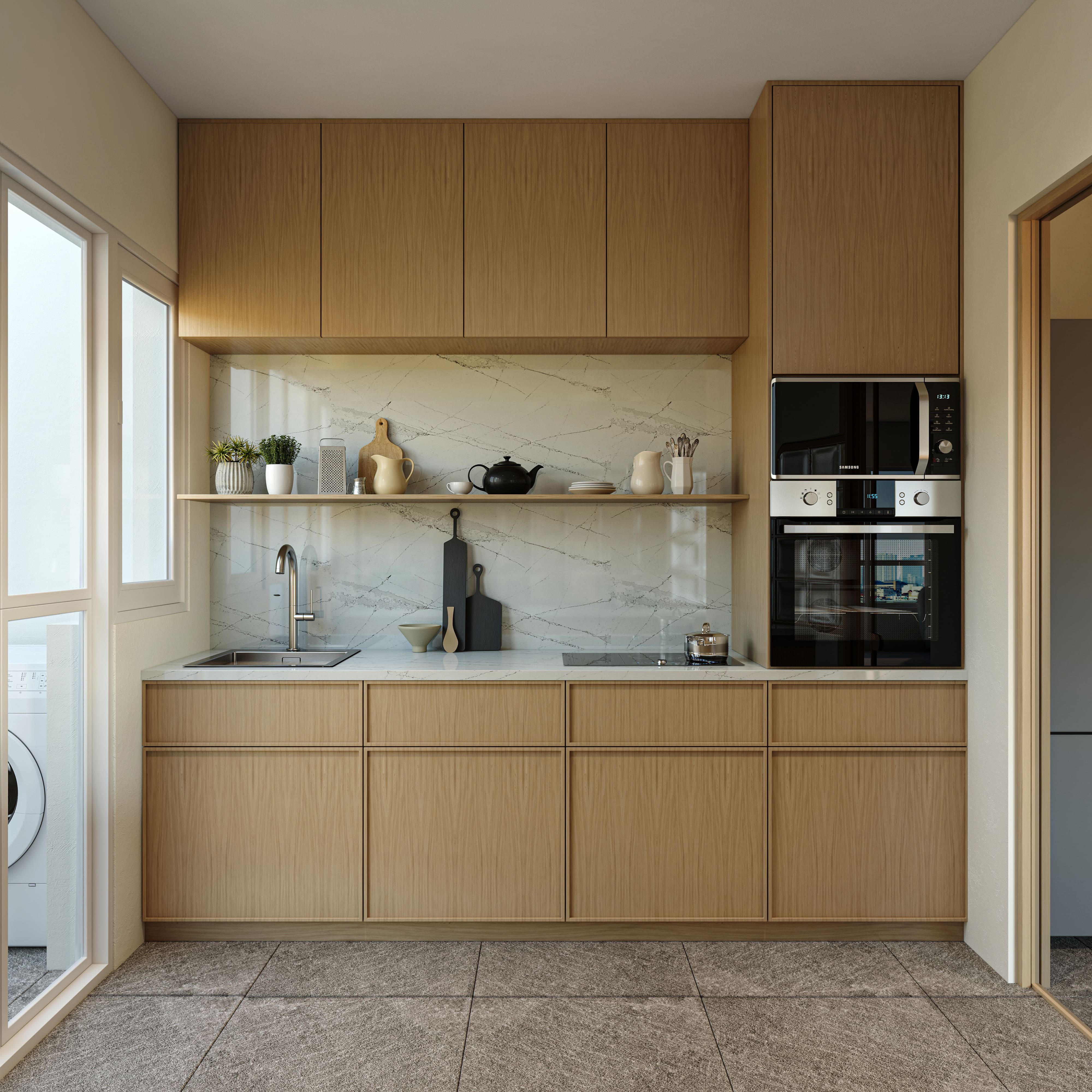 Contemporary Spacious Kitchen Design With Wooden