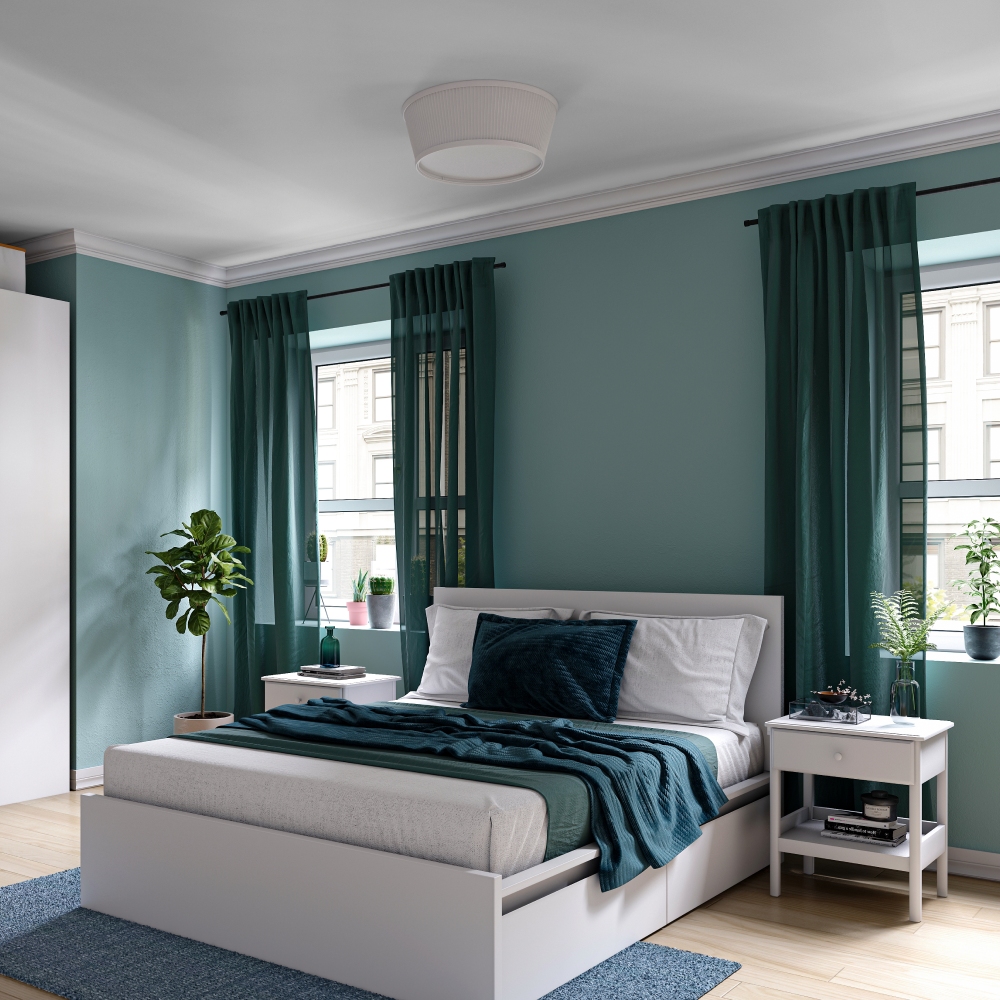 Low-Maintenace Blue Bedroom Wall Paint Design | Livspace