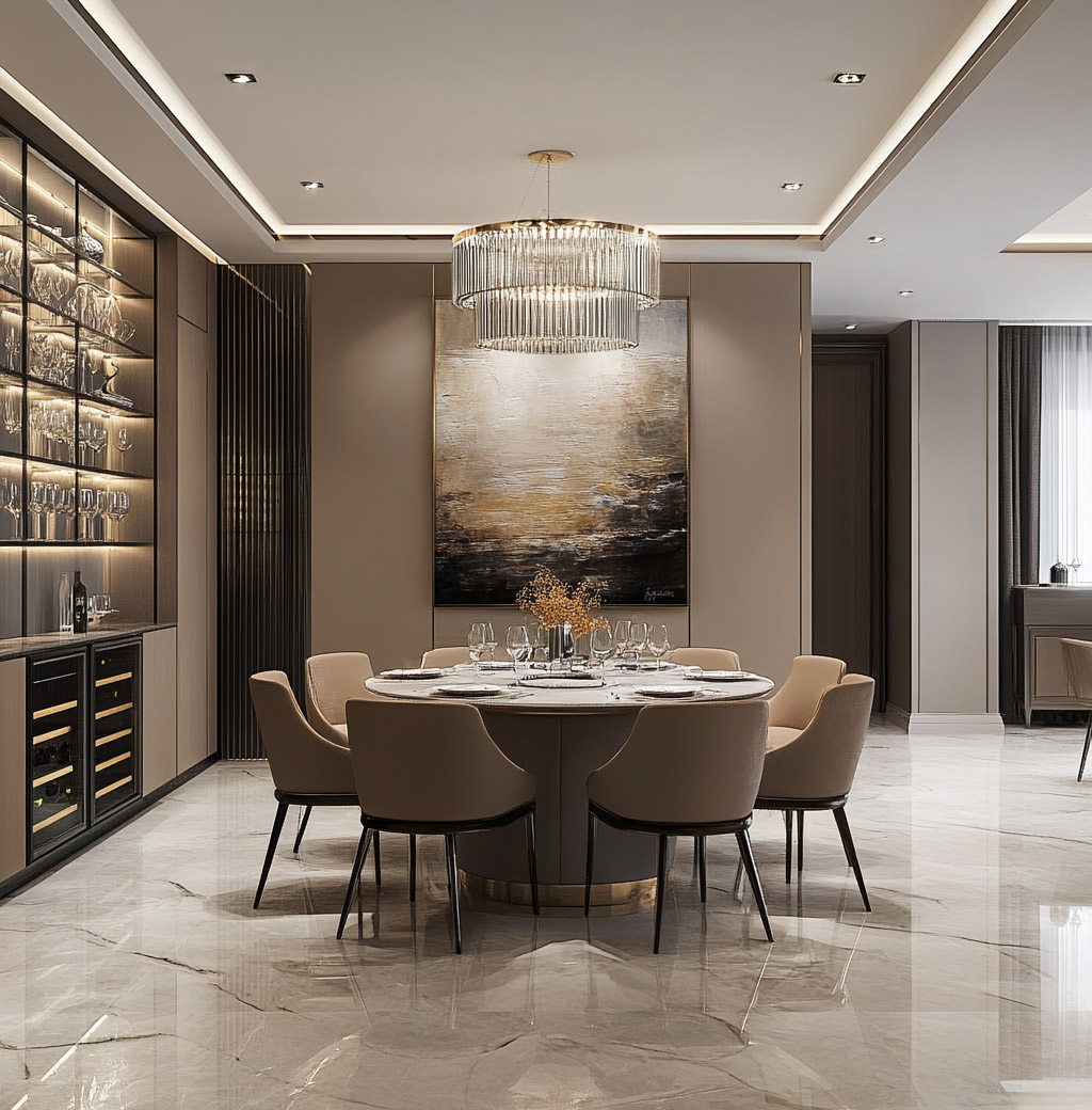 Dining Room Design with Modern Round Marble Table and Sophisticated ...