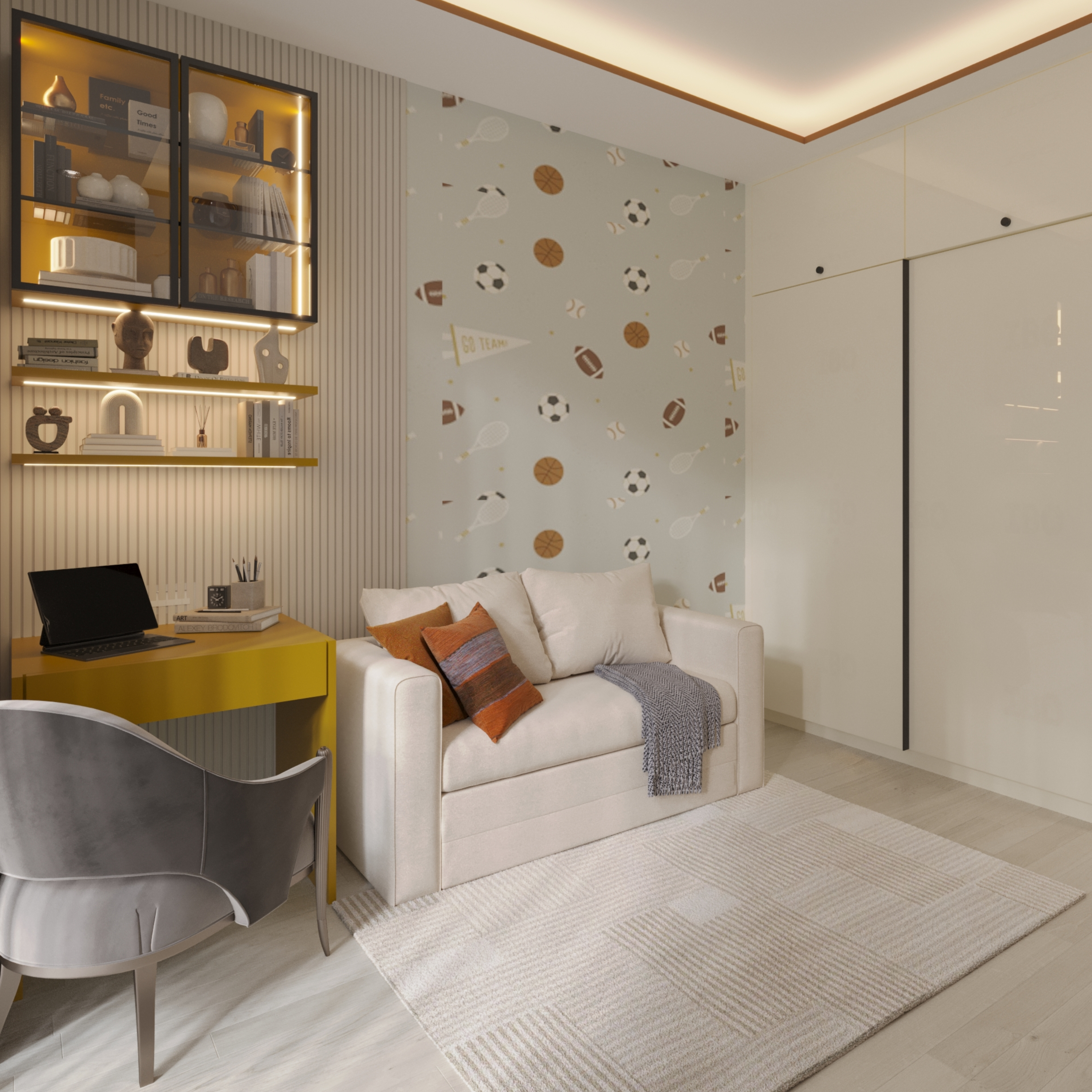Contemporary Sports Wallpaper Design With Light and Neutral Colours ...