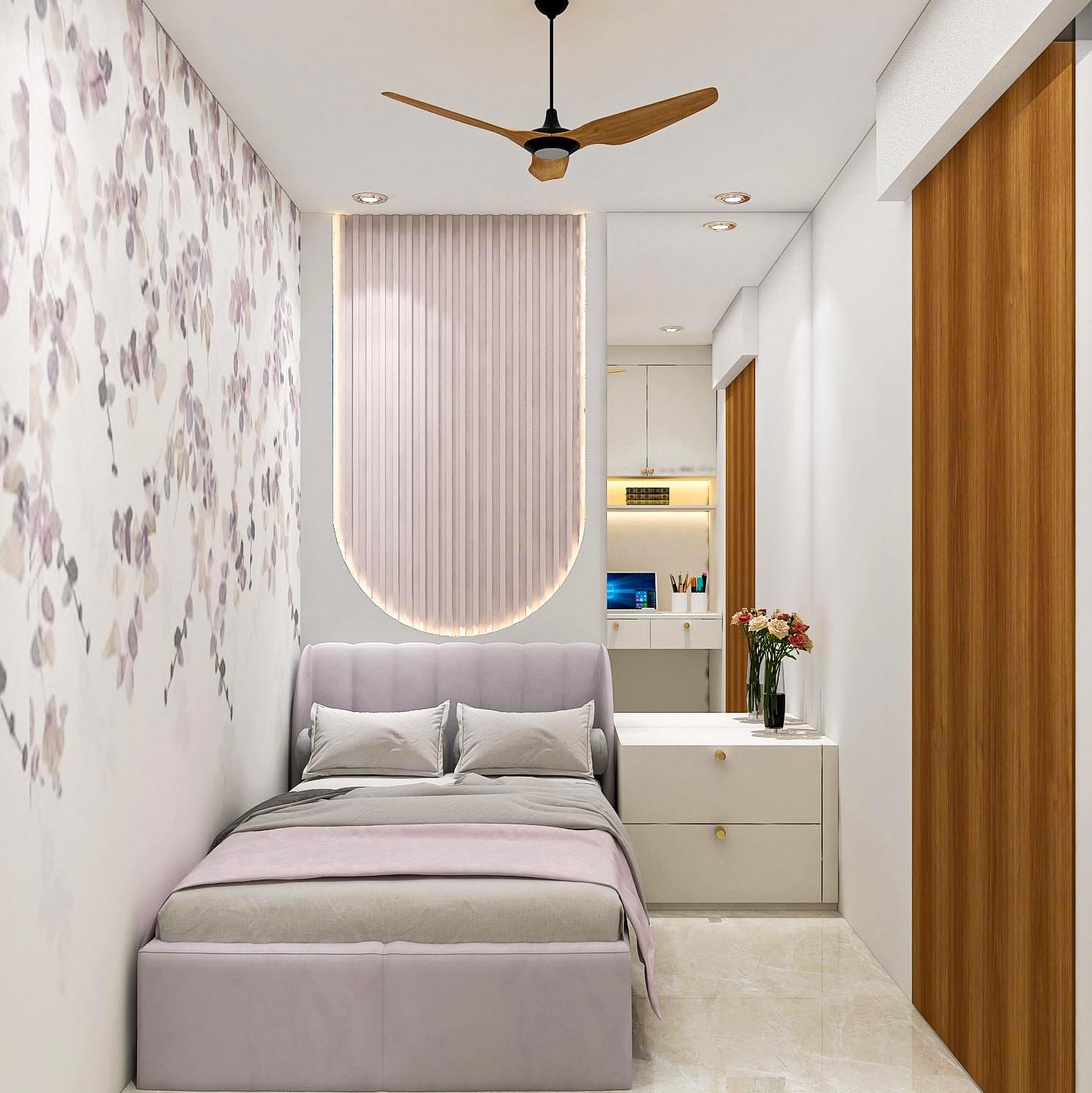 pace Saving Design With Study Nook and Vertical Fluted Panel | Livspace