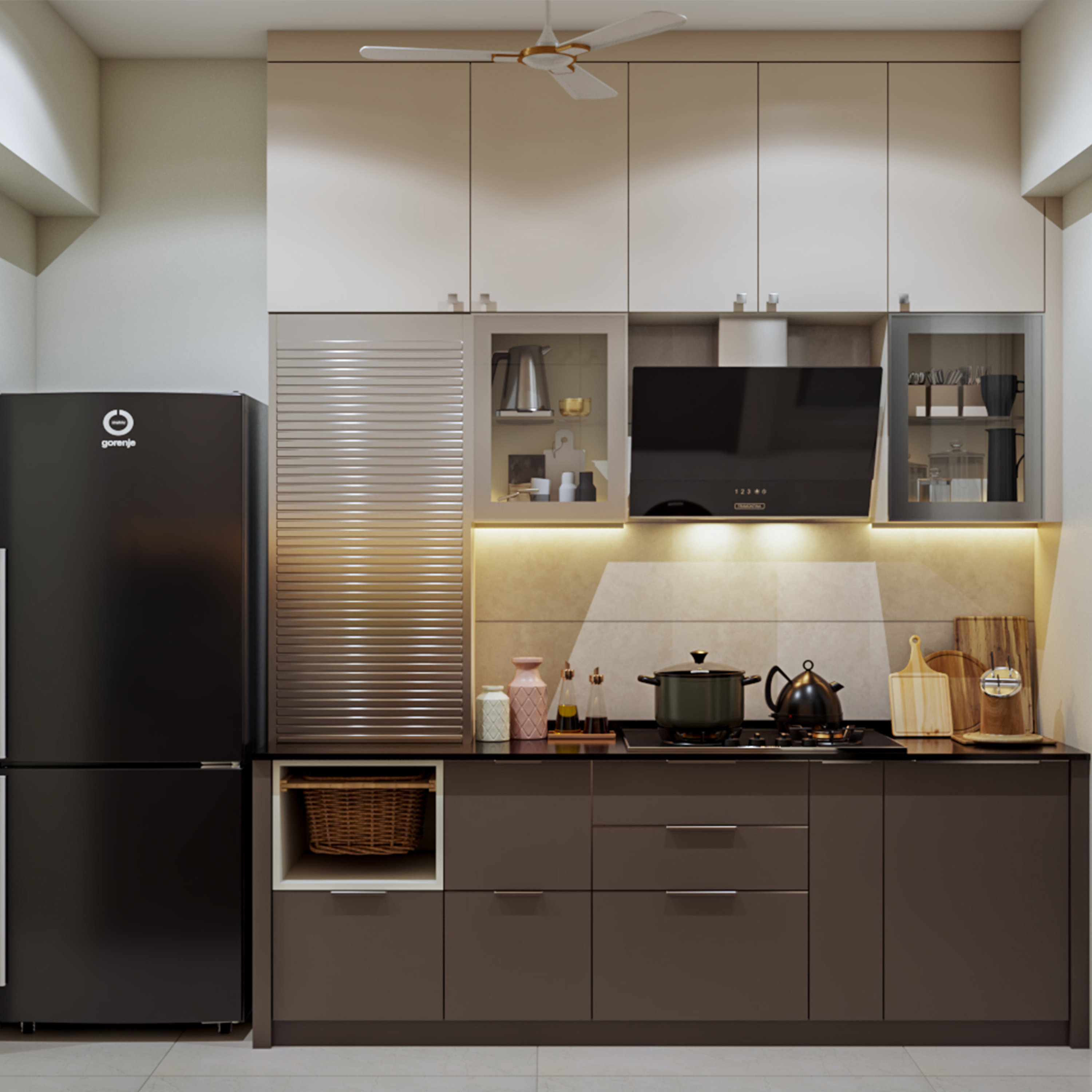 Contemporary Parallel Kitchen Design With Granite Countertop and Open ...