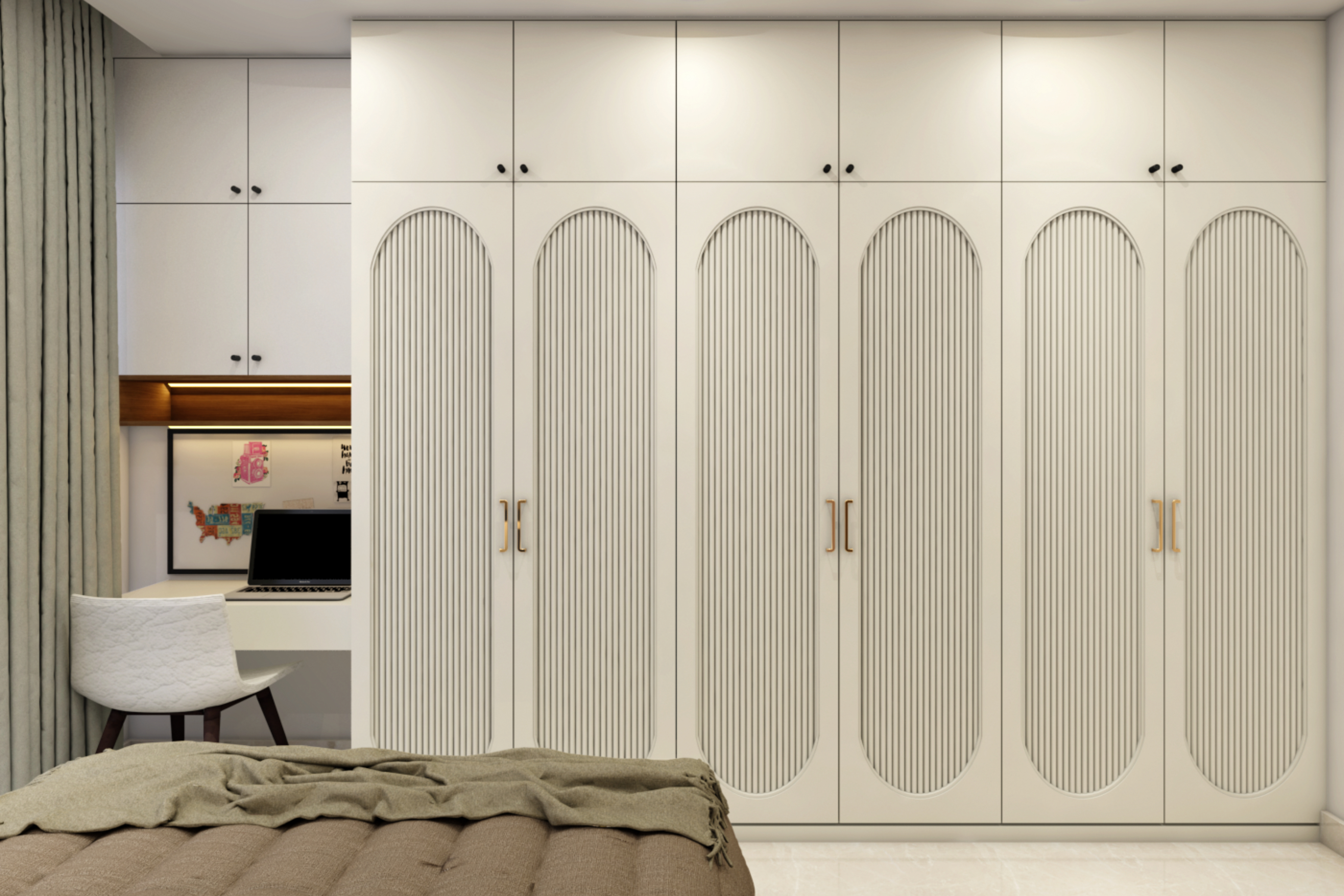 Contemporary 6-Door Swing Wardrobe Design with Overhead Storage and ...