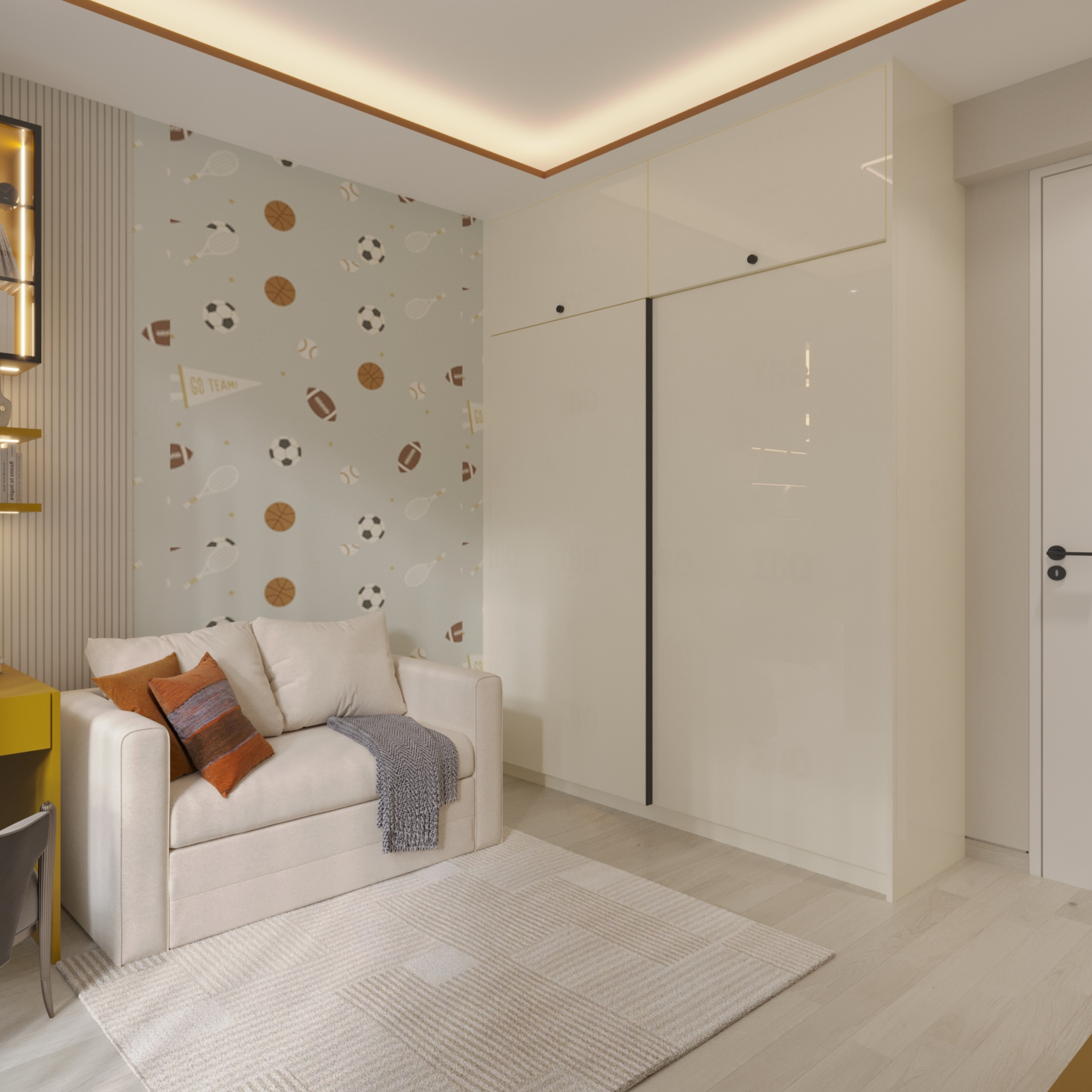 Contemporary 2-Door Sliding Wardrobe Design in Gloss Finish and Loft ...