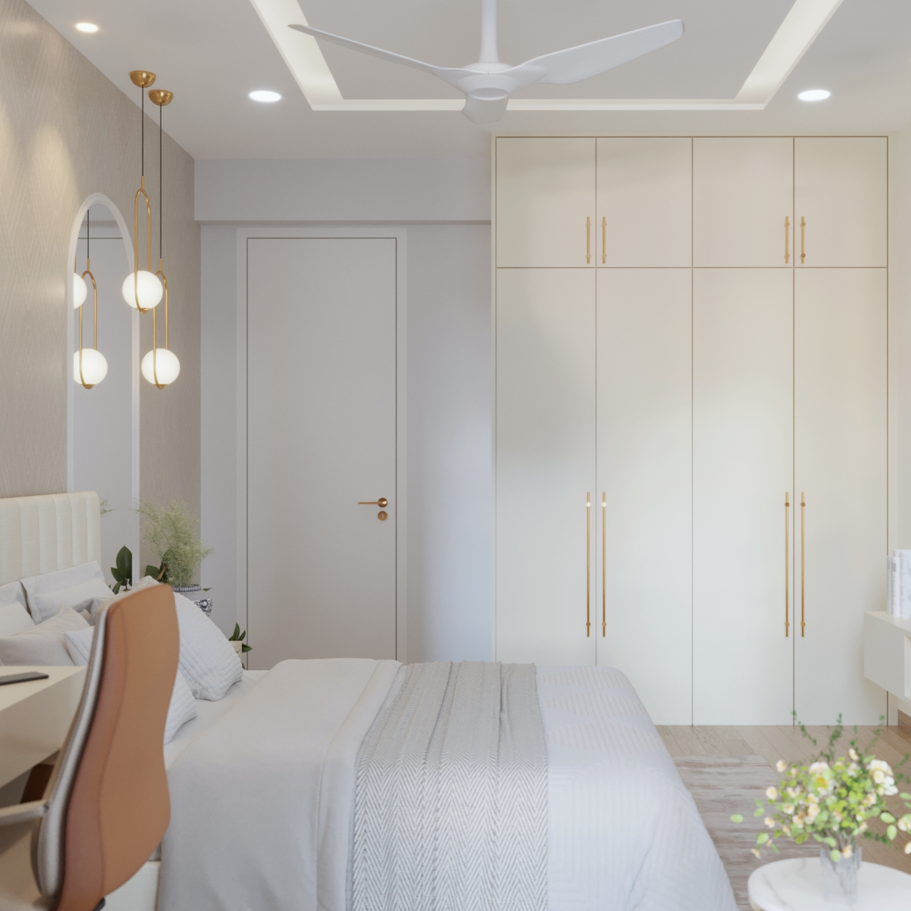 Modern 4-Door Cream Swing Wardrobe Design With Vertical Storage | Livspace
