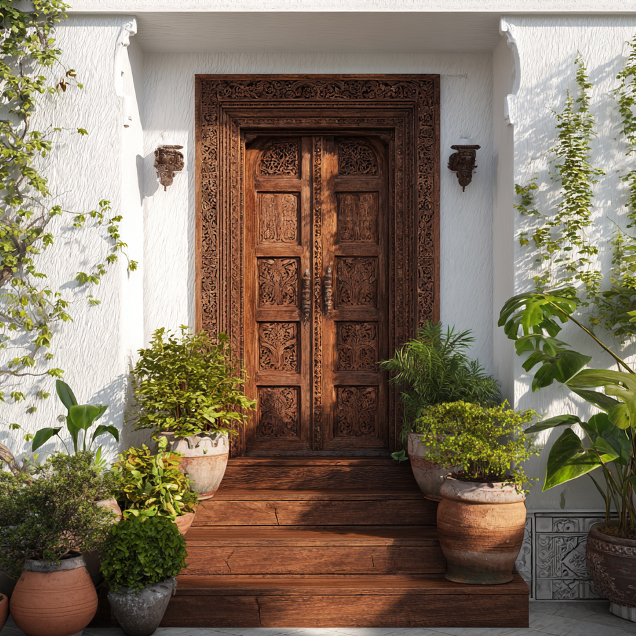 Indian Traditional Door Design with Swing Double Entrance Matte Finish ...