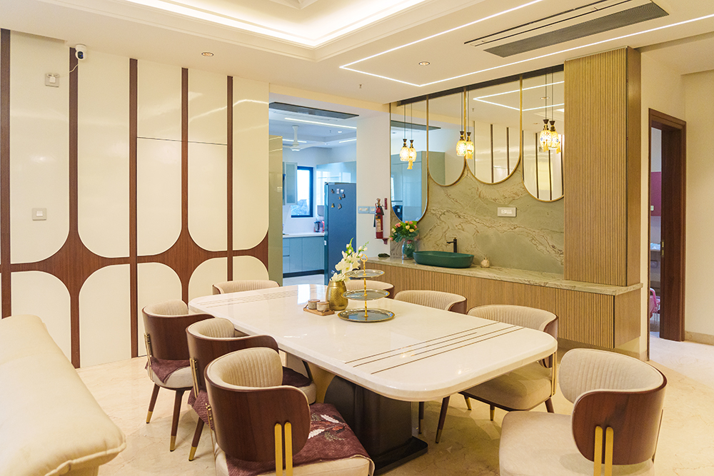 Contemporary Dining Room Design with Marble Tabletop for Large Families ...