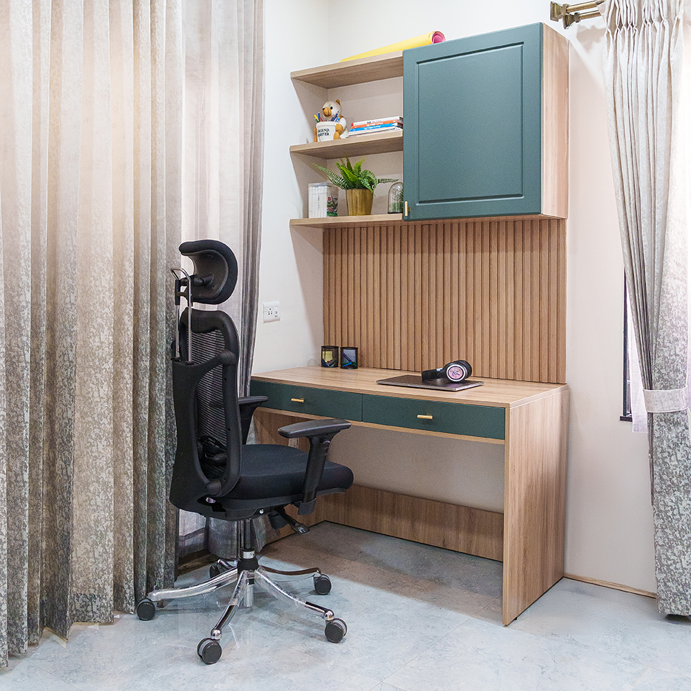 Modern Home Office Design with Floating Desk and Cabinetry | Livspace