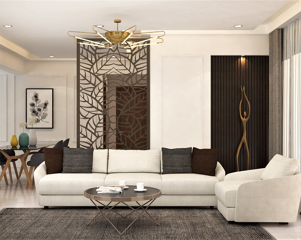Living Room Design with Contemporary Light Beige 3-Seater Sofa and ...