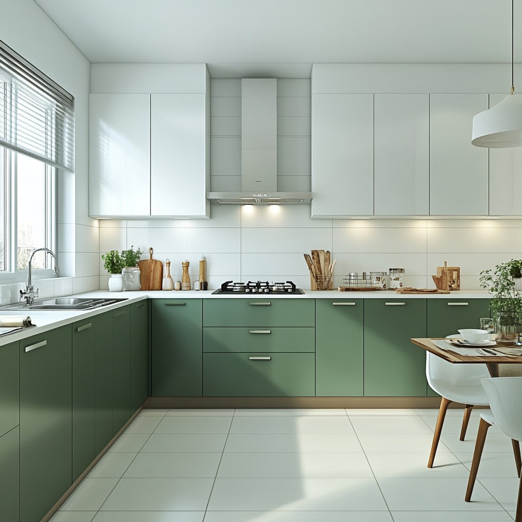 Spacious L-Shaped Modern Kitchen Design with Smart Storage and Granite ...