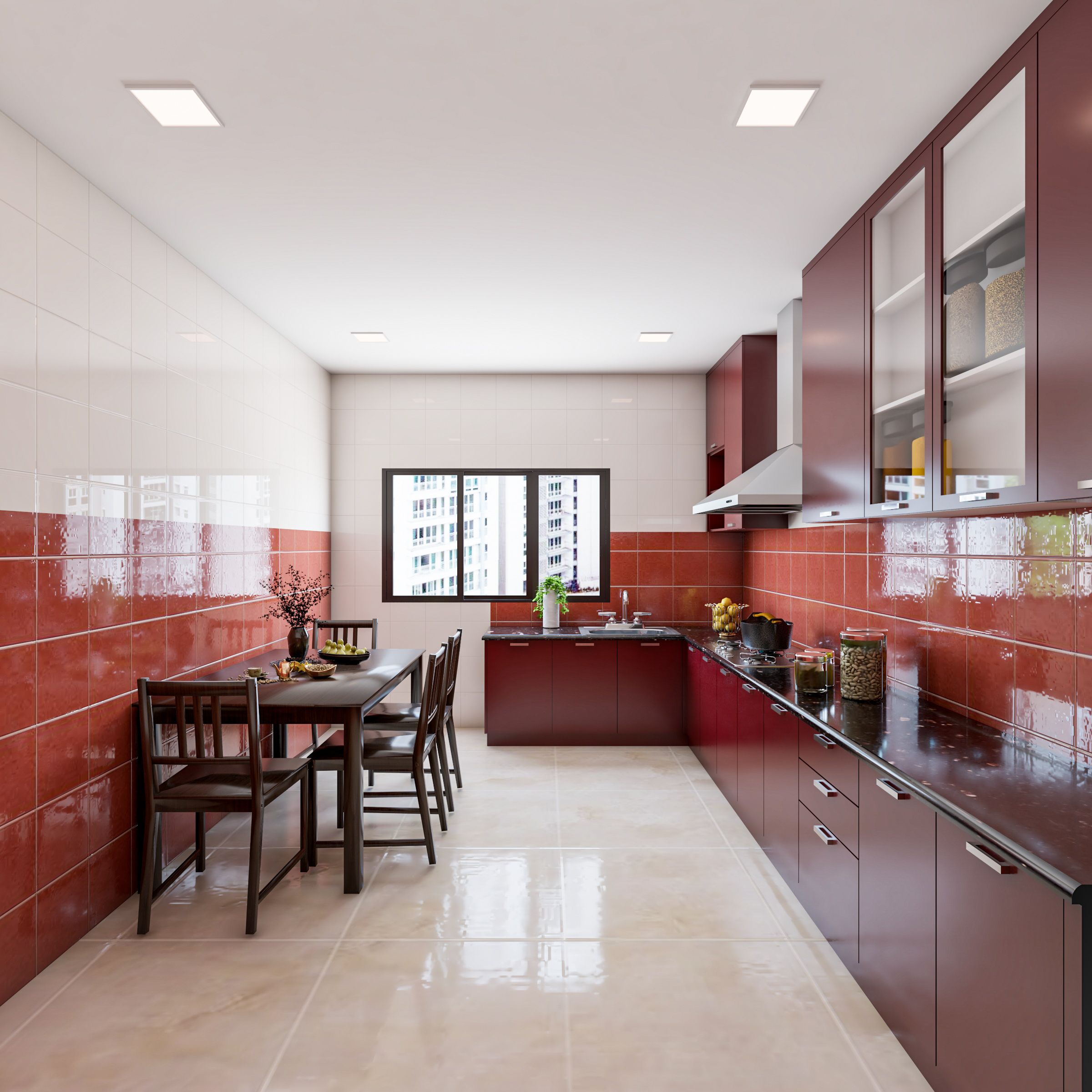 Monochromatic Themed Spacious Modular Kitchen Cabinet Design | Livspace