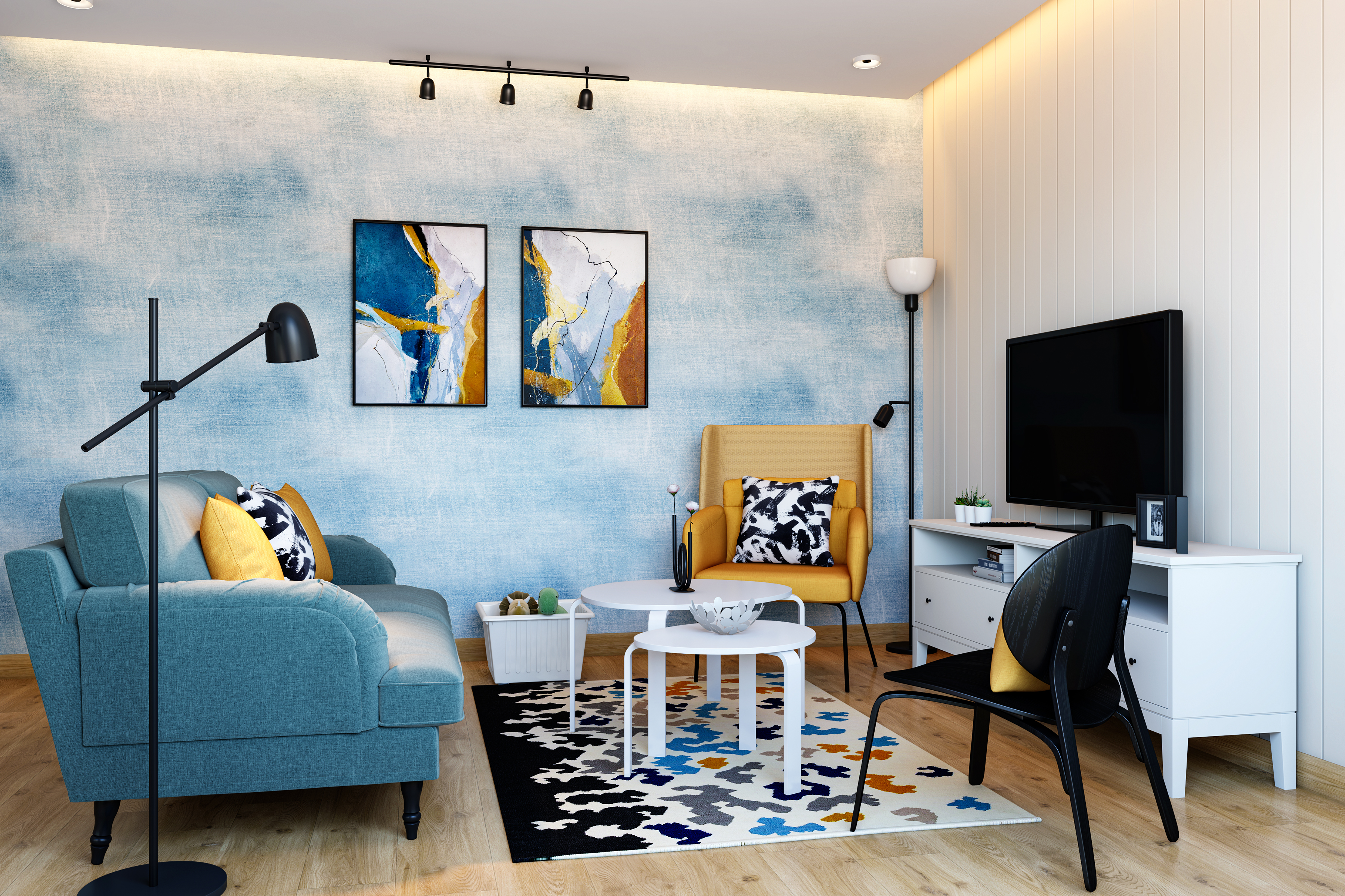 Blue And White Shaded Wallpaper Design | Livspace