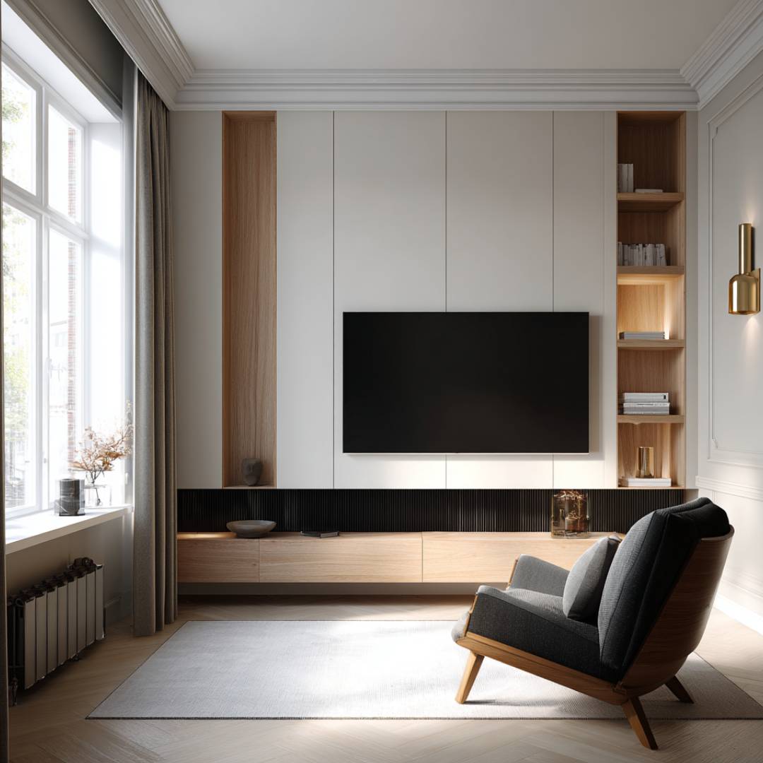 Modern TV Unit Design With Drawers and Floating Shelves | Livspace