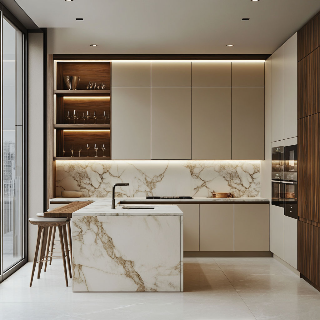 Island Kitchen Design with Modern Marble Countertop, Kitchen Island and ...