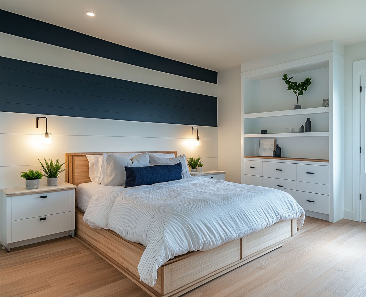 Modern Blue and White Wooden Wall Panels Wall Design for Bedrooms and ...
