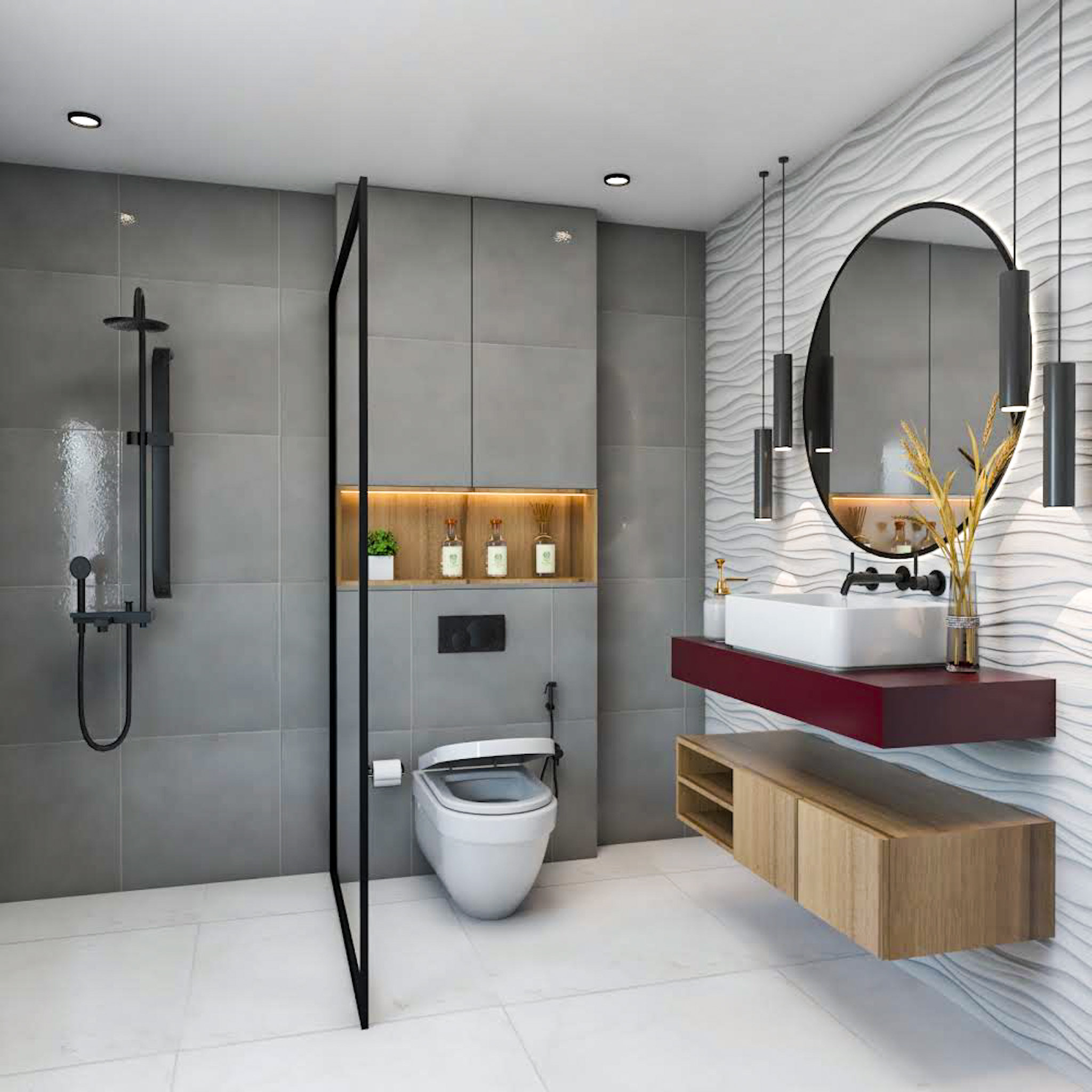 Contemporary All-Grey Bathroom Design | Livspace