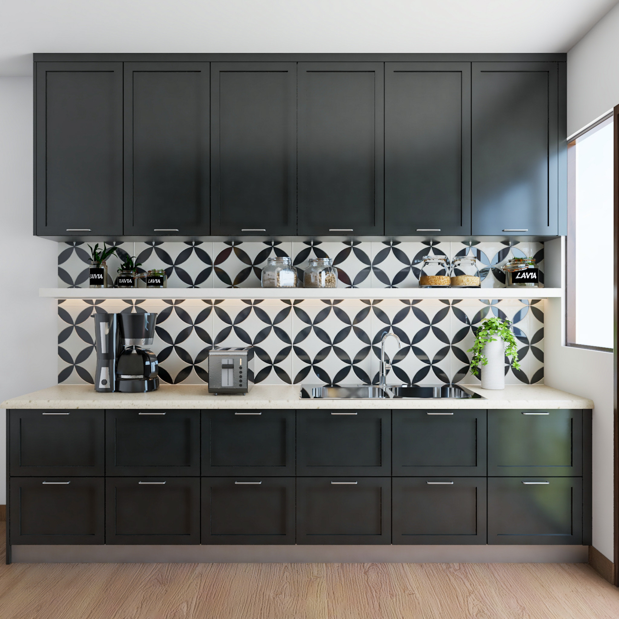 Contemporary Matte Finish Black And White Tile Design | Livspace