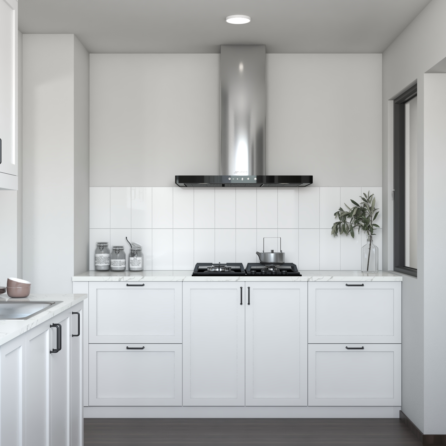 Ceramic Matte Finish White Kitchen Tile Design | Livspace
