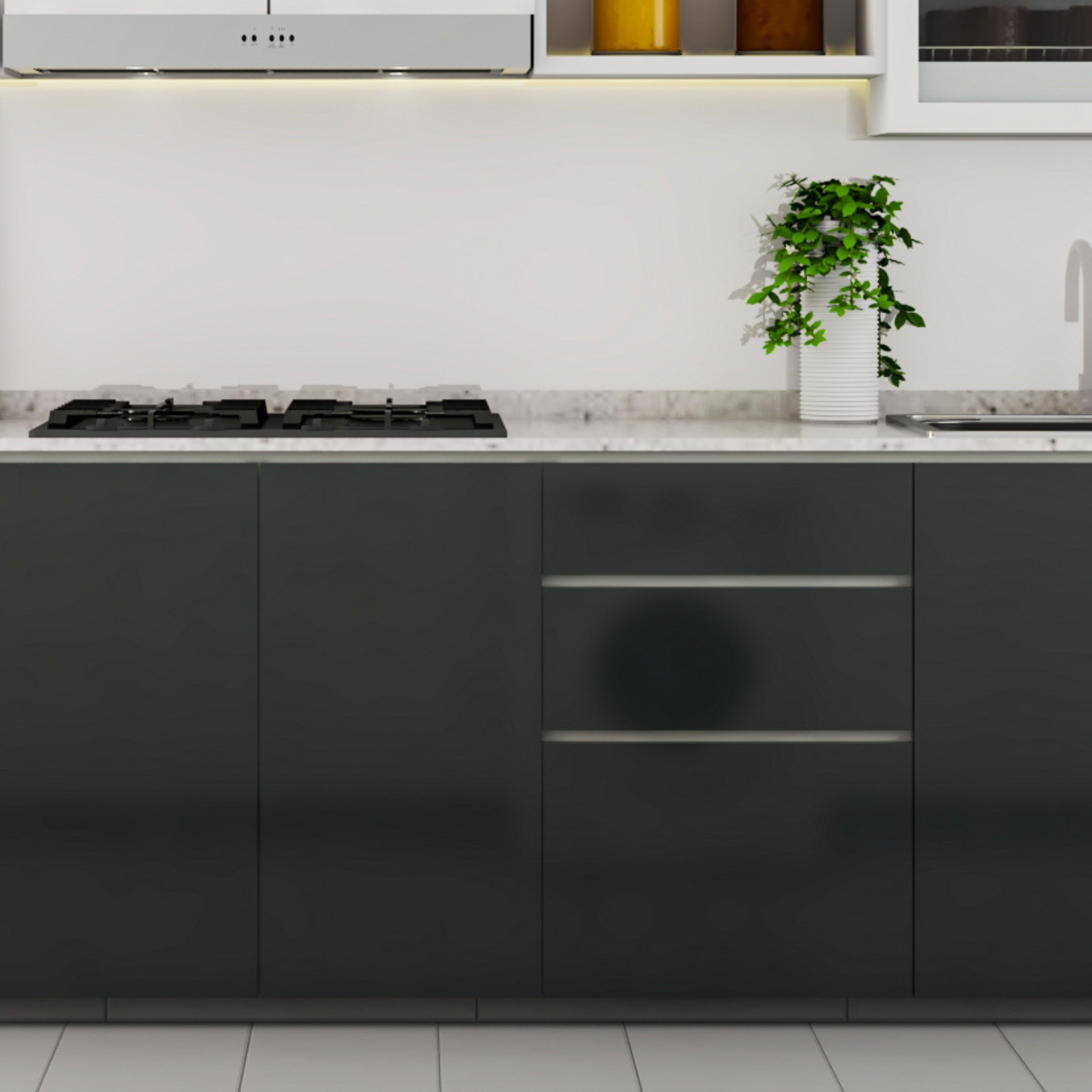 Dark Grey Laminates Design For Wall And Base Cabinets | Livspace