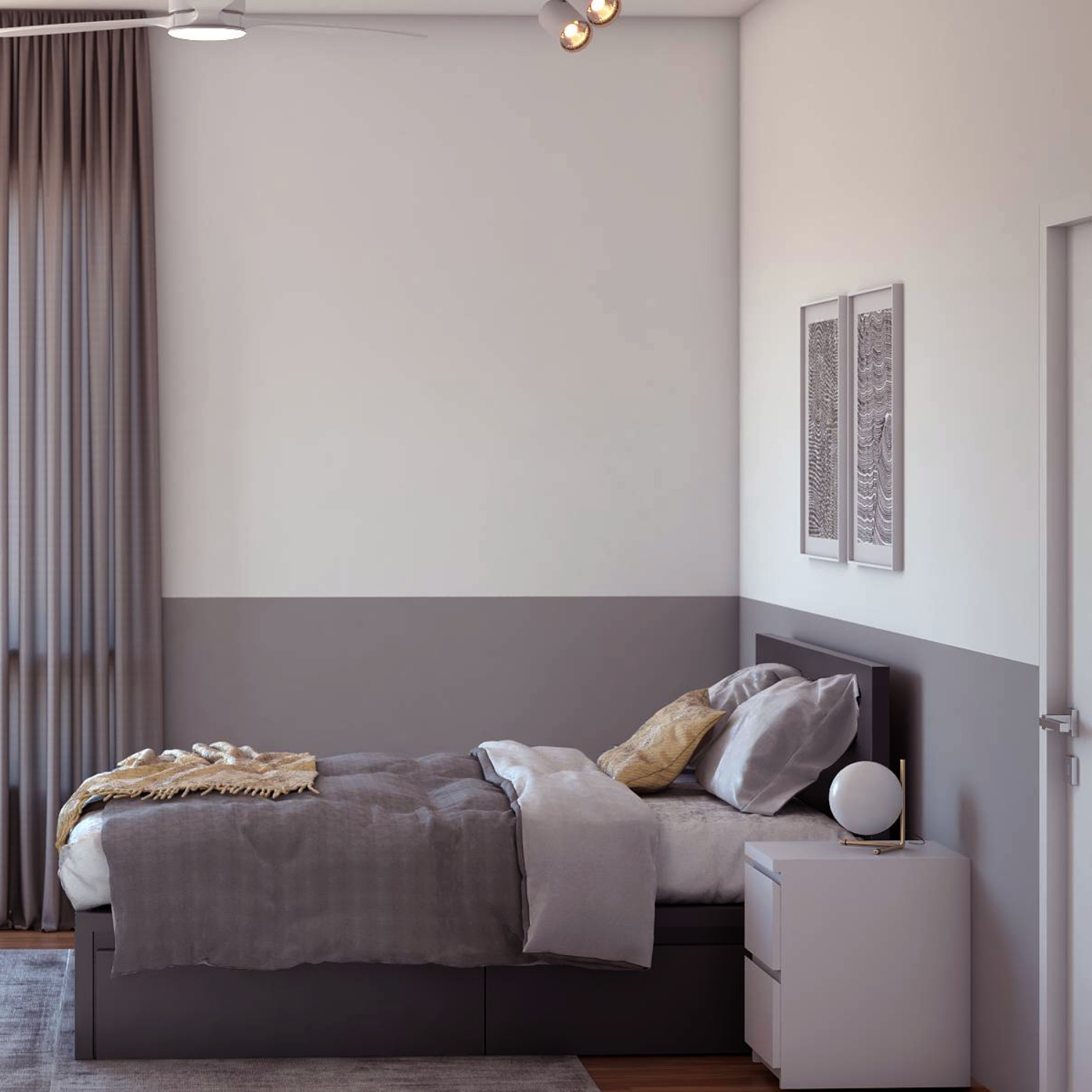 Light And Dark Grey Wall Paint For The Bedroom | Livspace