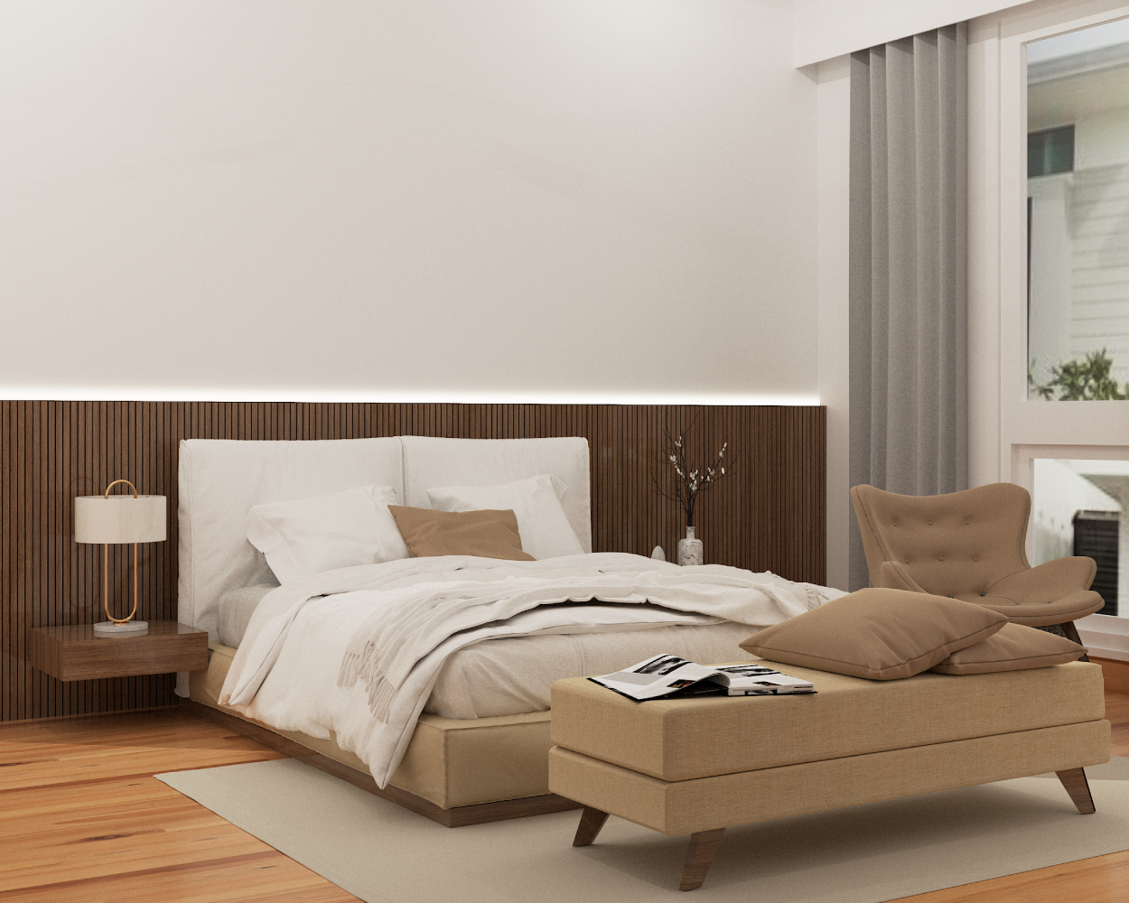 Brown Wall Design With Cove Lighting | Livspace