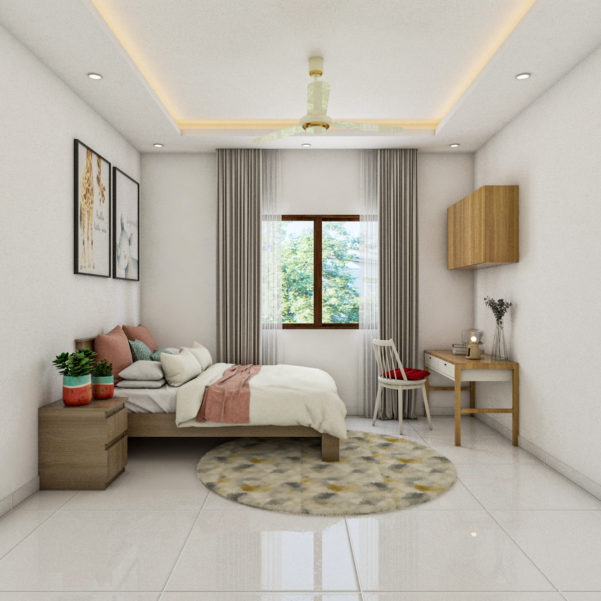 Single-Layered Bedroom False Ceiling Design With Spotlights | Livspace