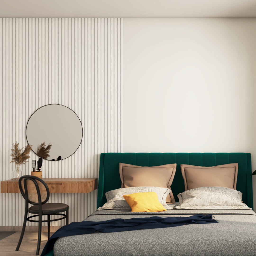 Bedroom Wall Design With White Fluted Panelling | Livspace