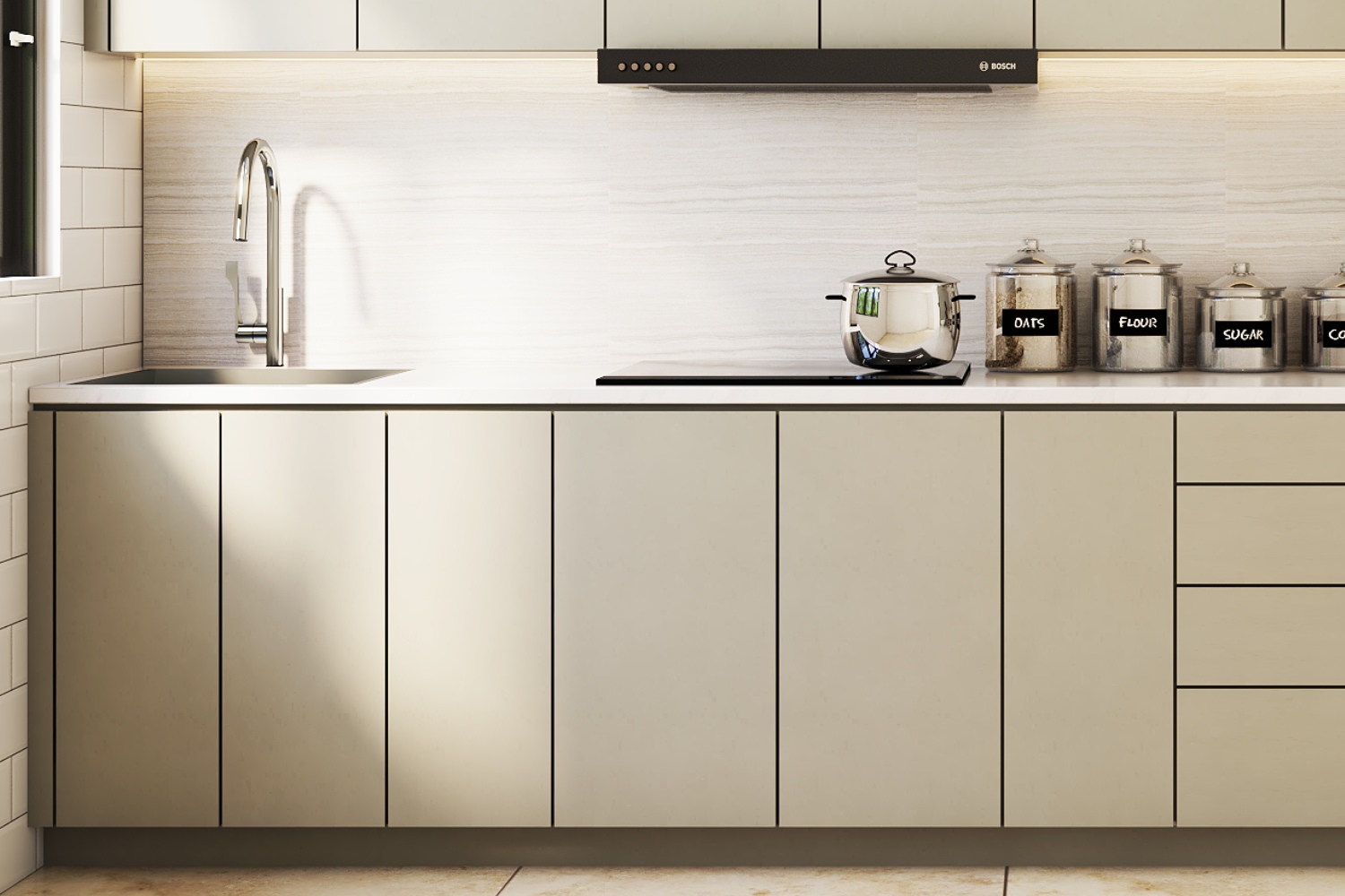 Light Grey Laminates Design For Kitchen Cabinets | Livspace
