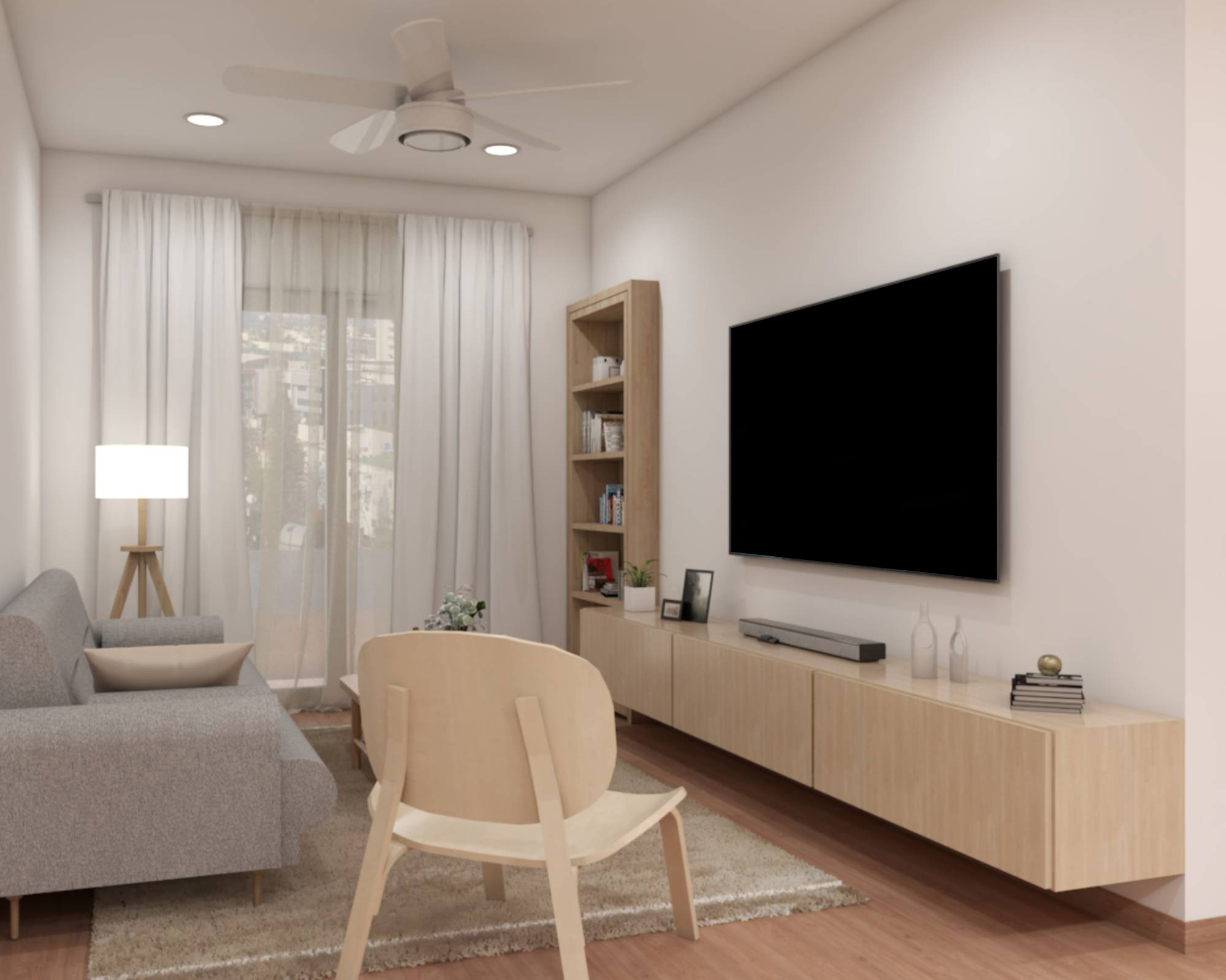 Scandinavian TV Unit Design With Wall Storage | Livspace