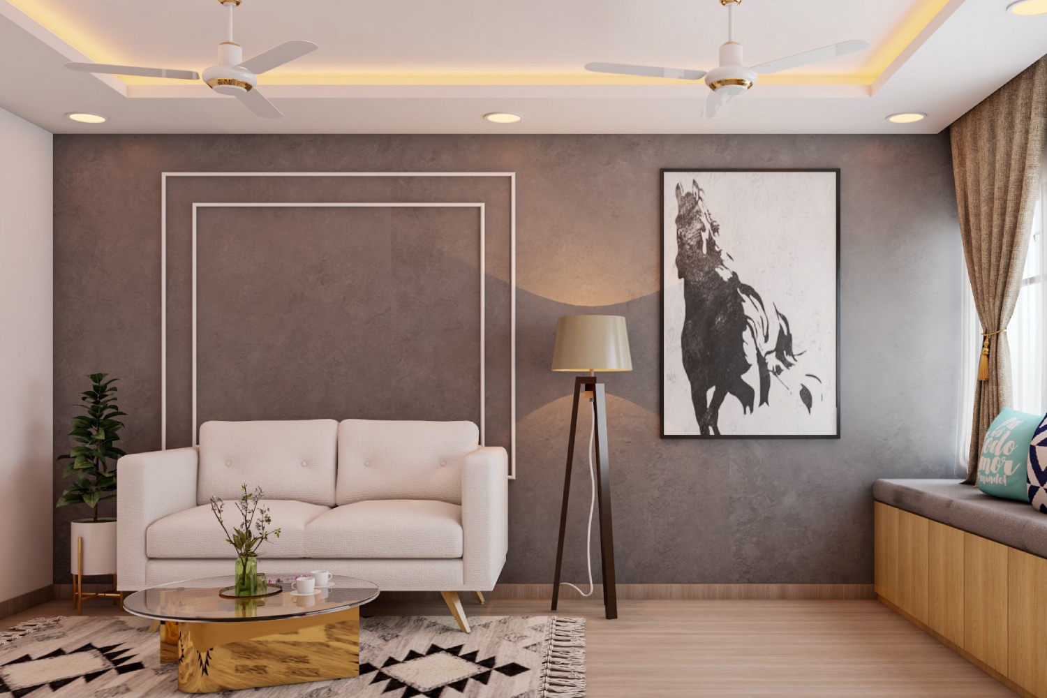 Grey And White Wall Design For Living Rooms | Livspace