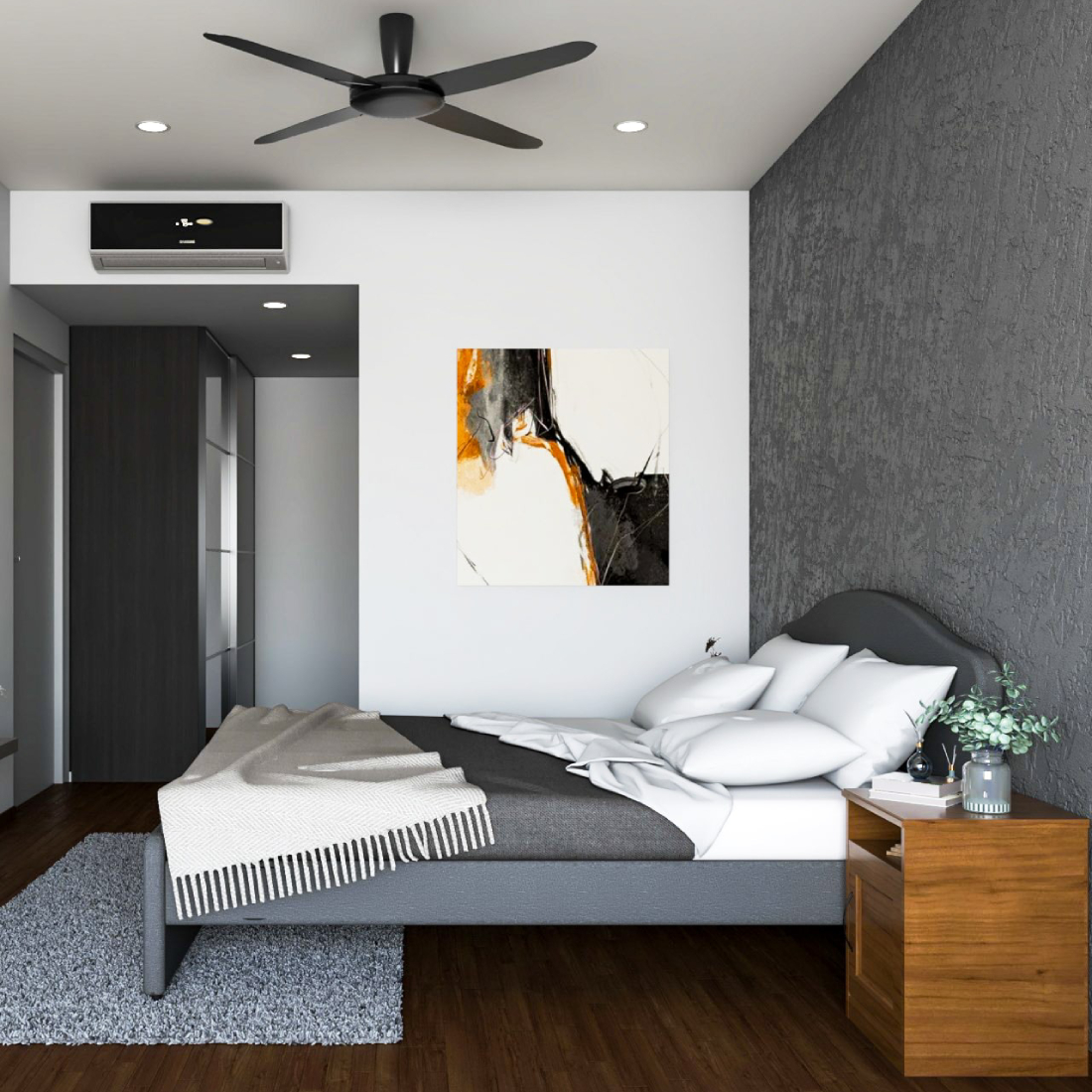 Dark Grey Accent Wall Paint Design For Bedrooms | Livspace